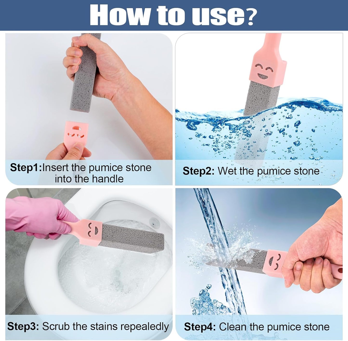 Navona 8 Pack Pumice Stone Scouring Sticks with 2 Universal Handles, Grey Pumice Stone Cleaner for Cleaning Toilets, Bathrooms, Kitchens, Spas and Pools