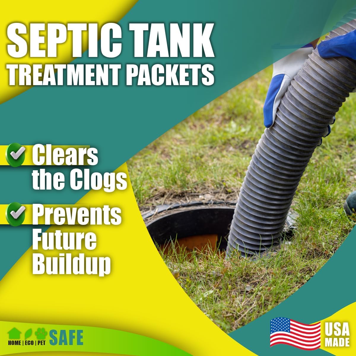 GREEN PIG Septic Tank Treatment Packets, Septic Safe Clog Remover, Prevents Expensive Septic Tank and Drain Field Failures, 4 Pods, 1-Year Supply