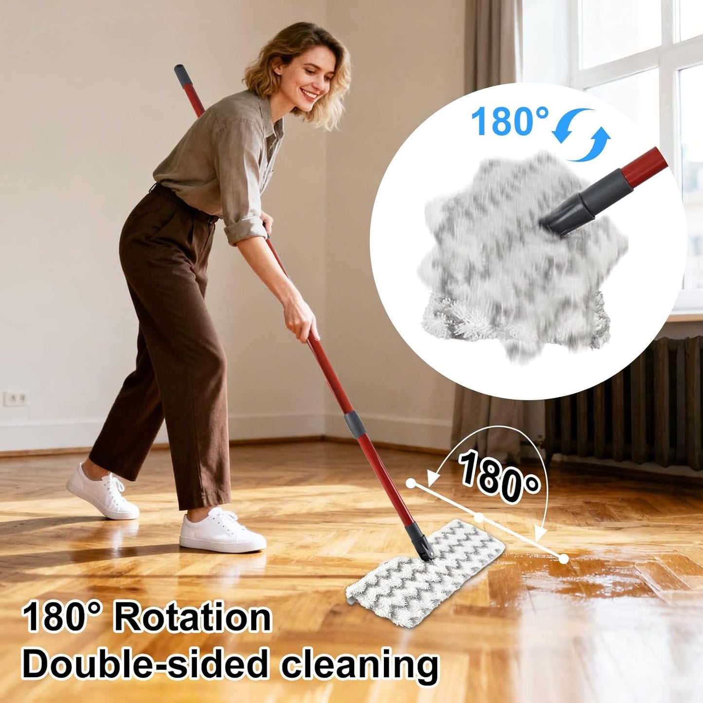 Microfiber Mops for Floor Cleaning, Dust Mop for Hardwood Floors with 2 Heavy Scrub Mop Pads, 2 Microfiber Pads and 4 Section Adjustable 58” Long Handle, Double-Sided Flip Flat Mops for Hardwood