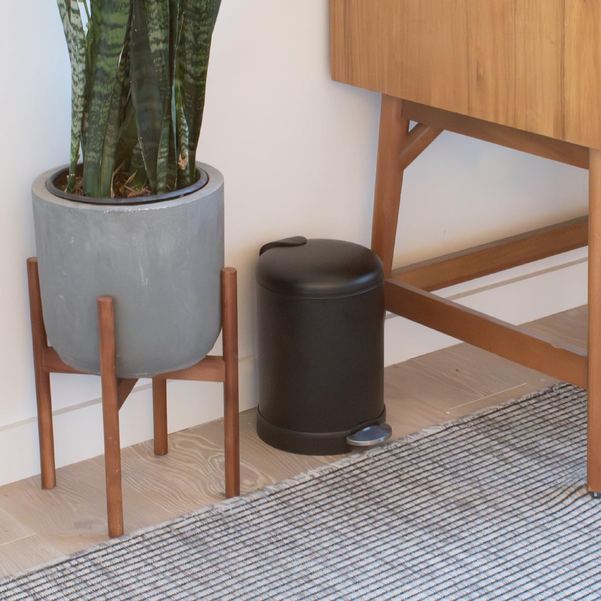 Glad Small Trash Can, 1.2 Gallon | Round Stainless Steel Garbage Bin with Soft Close Lid & Step Foot Pedal | Black Metal Waste Basket with Removable Inner Bucket, Matte Black