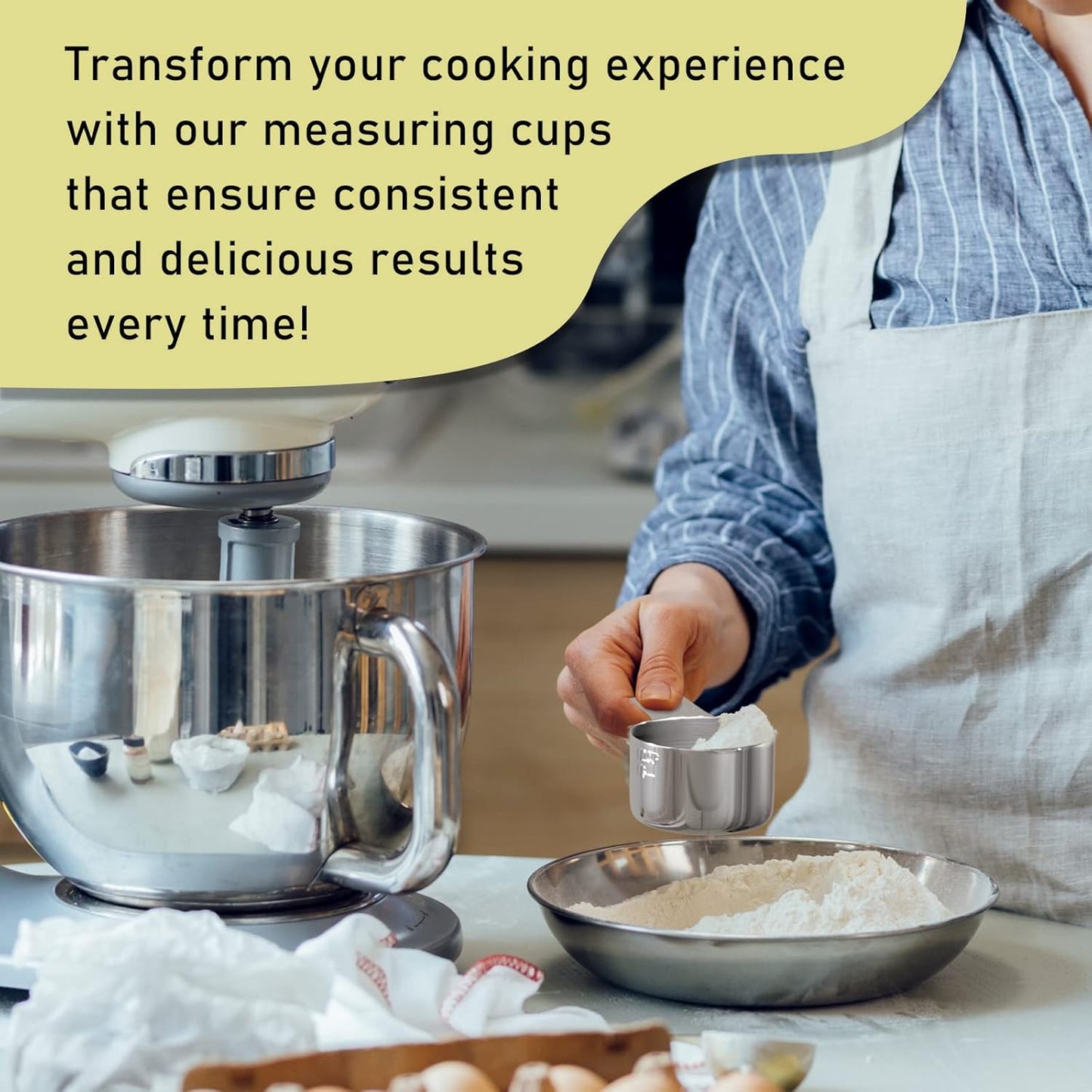 2PCS 1/2Cup (120ml, 4oz) Single Measuring Cup, Stainless Steel Measure Scoop, Metric and US Measurement, Dishwasher Safe