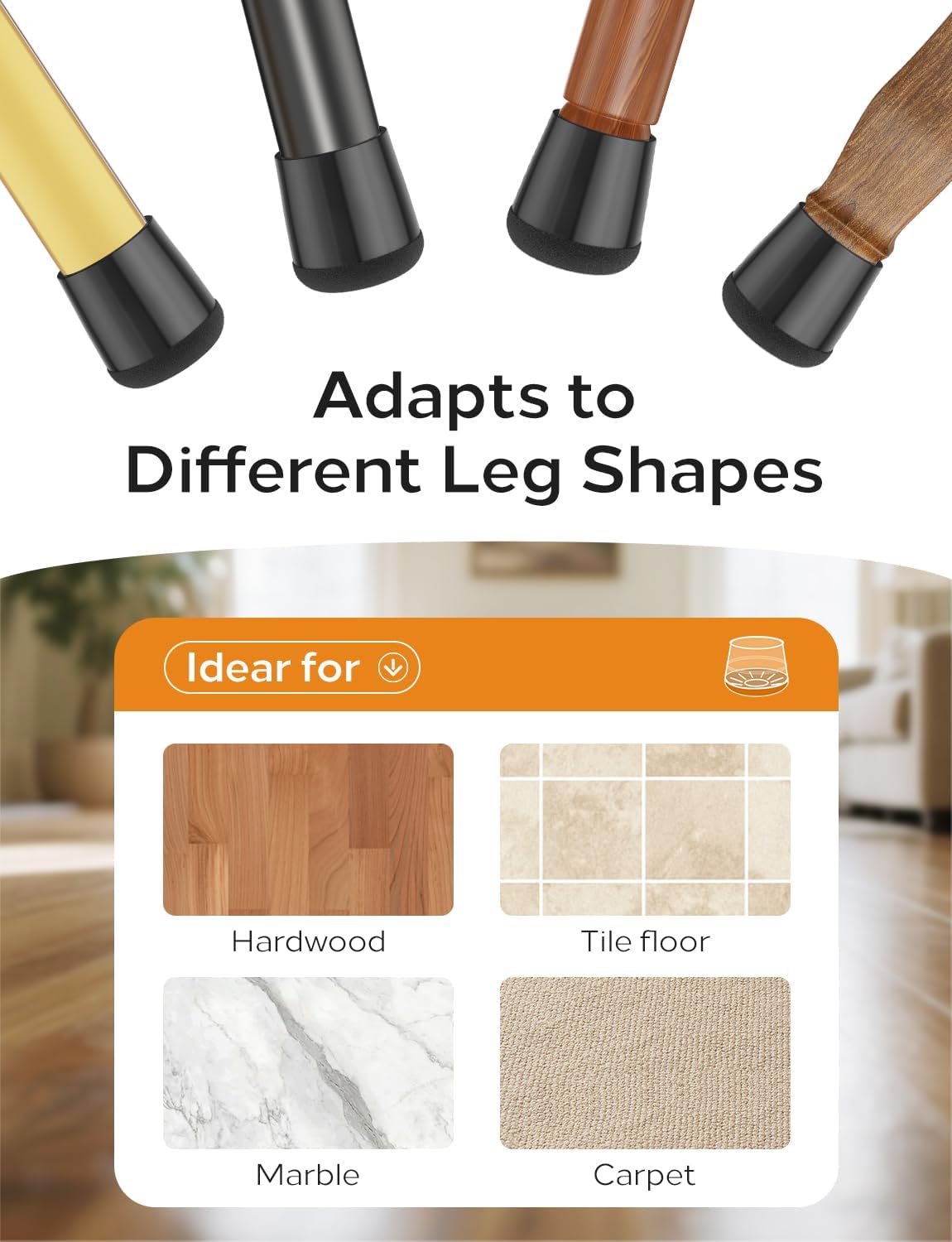 24-Pack Silicone Chair Leg Floor Protectors for Hardwood Floors -Felt Furniture Pads, Rubber Chair Leg Covers/Caps - Noise Reducing & Scratch-Proof - Round Small (Fits 14/16"-15/16" / 21-25mm), Black