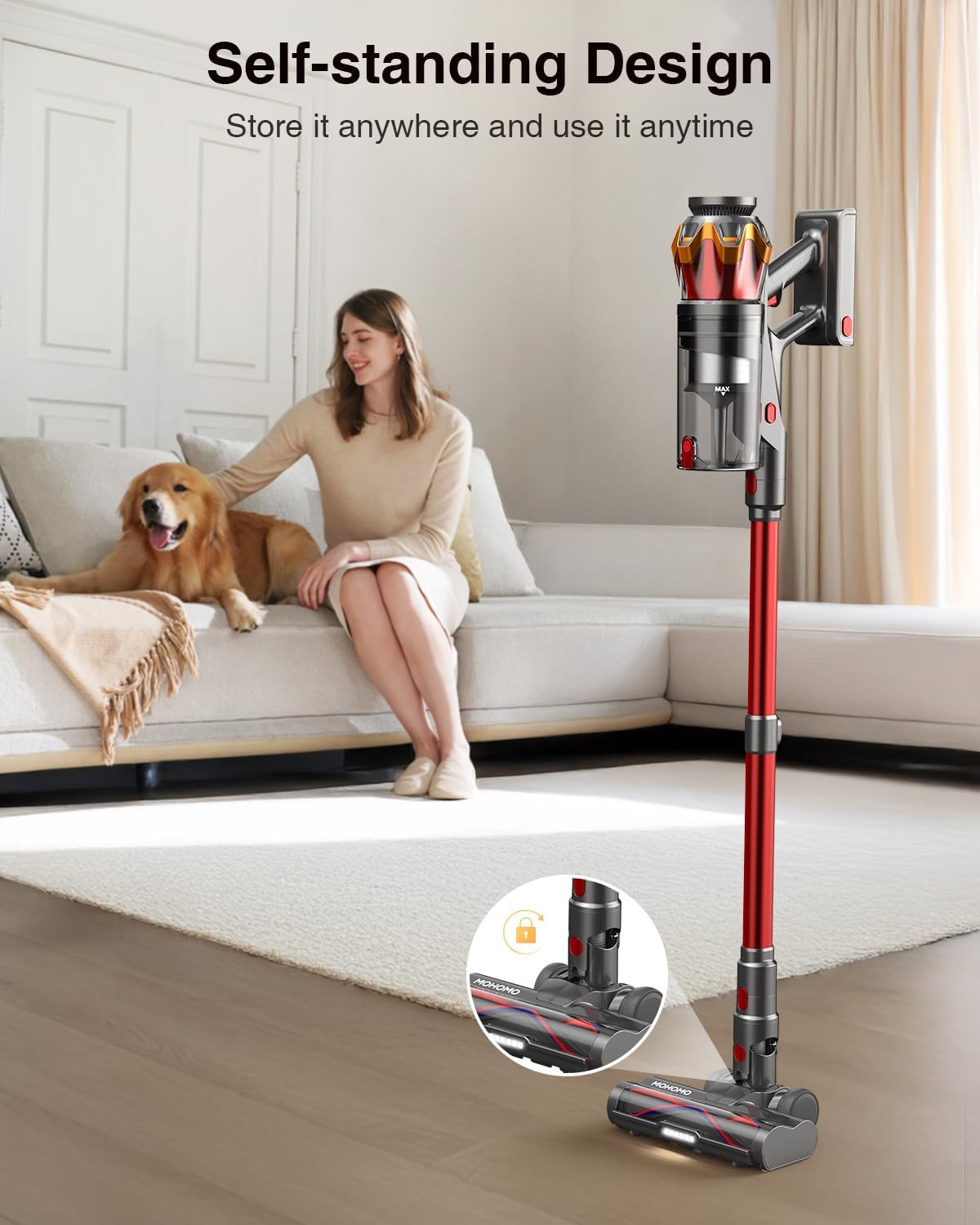 Cordless Vacuum Cleaner, 600W/50KPa/70Mins Vacuum Cleaners for Home, Self-Standing Stick Vacuum with Anti-Tangle Brush & OLED Touch Screen, Vacuum Cleaner for Hardwood Floors and Carpet,Pet Hair,Car