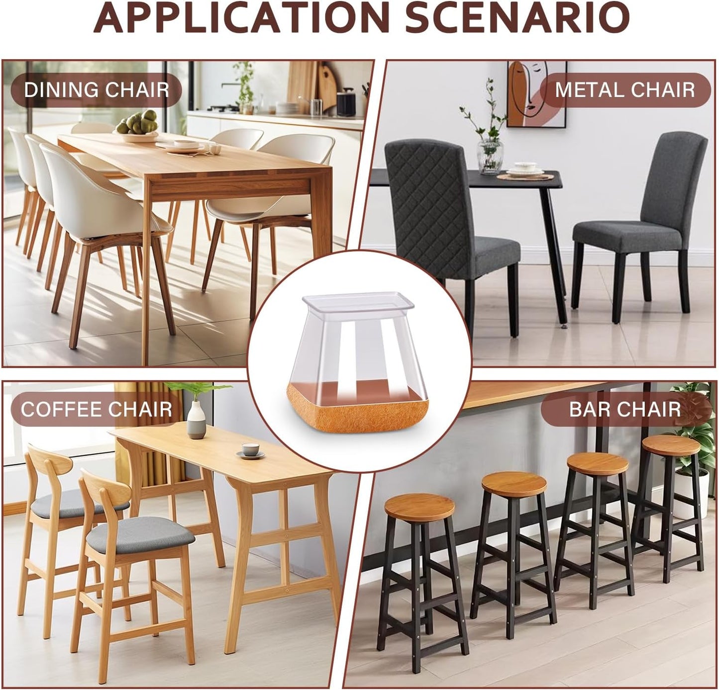 Chair Leg Floor Protectors Chair Leg Protectors for Hardwood Floors Silicone Caps Felt Strengthen Bottom Protection Anti-Scratch Reduce Noise 32 Pack Clear Square XL Fit:1-1/2" to 1-3/4" (38-44mm)