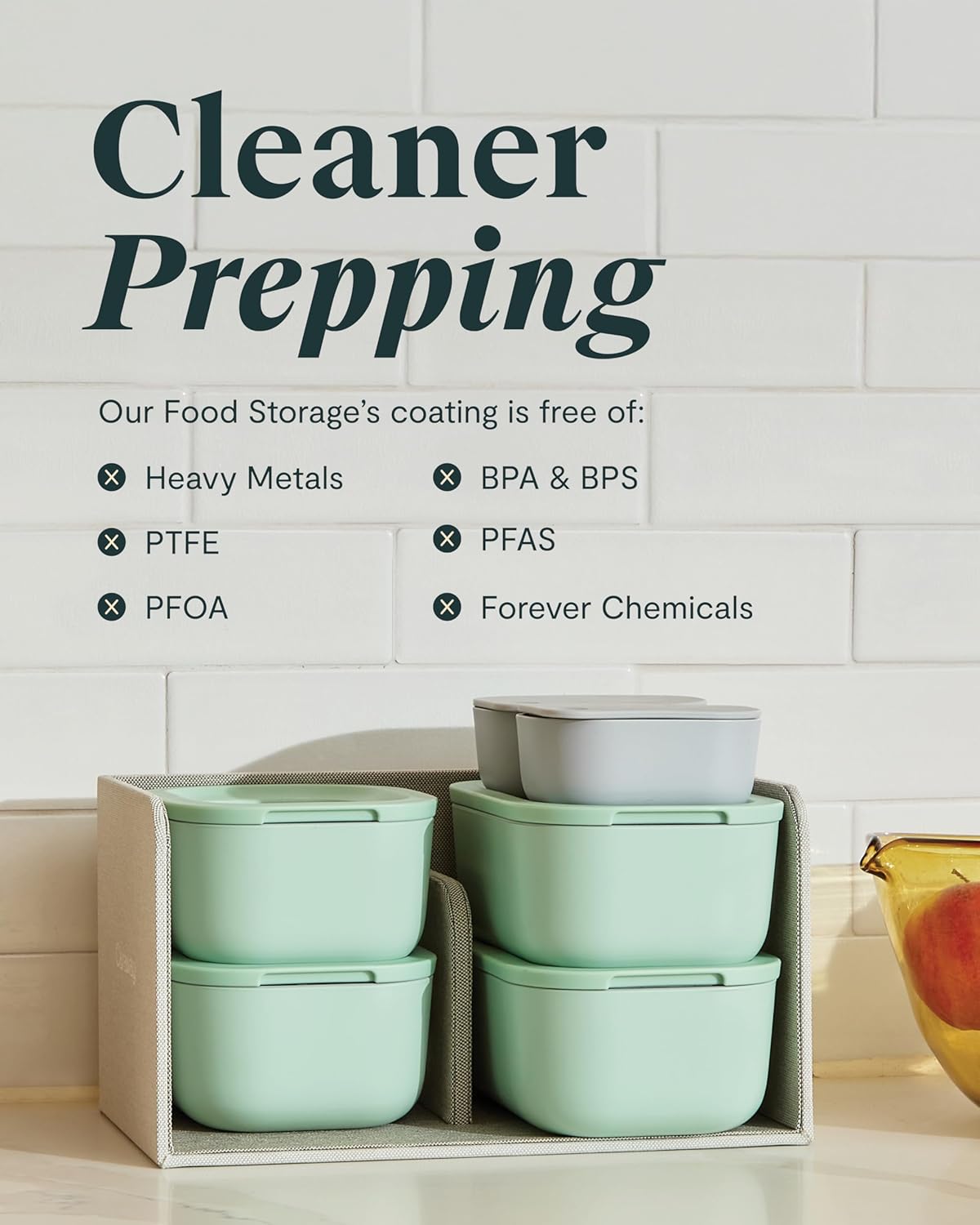 Caraway 2pc Glass Food Storage Set - 1.75 Cup Food Containers (2) - Non-Toxic Ceramic-Coated Glass - Air Release Technology - Compact & Stackable Design - Cream