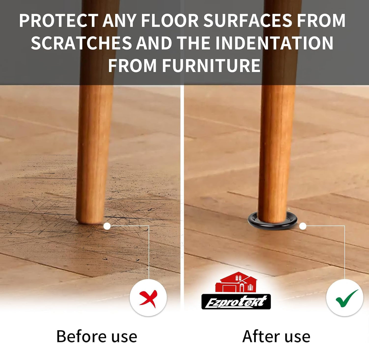 Ezprotekt 4 inch Round Non Slip Furniture Pads for Hardwood & Tile Floors, 16 Pcs Non Skid Furniture Coasters Cups Floor Protectors for Bed, Sofa, Table, Chair, Cabinet, Brown/Black