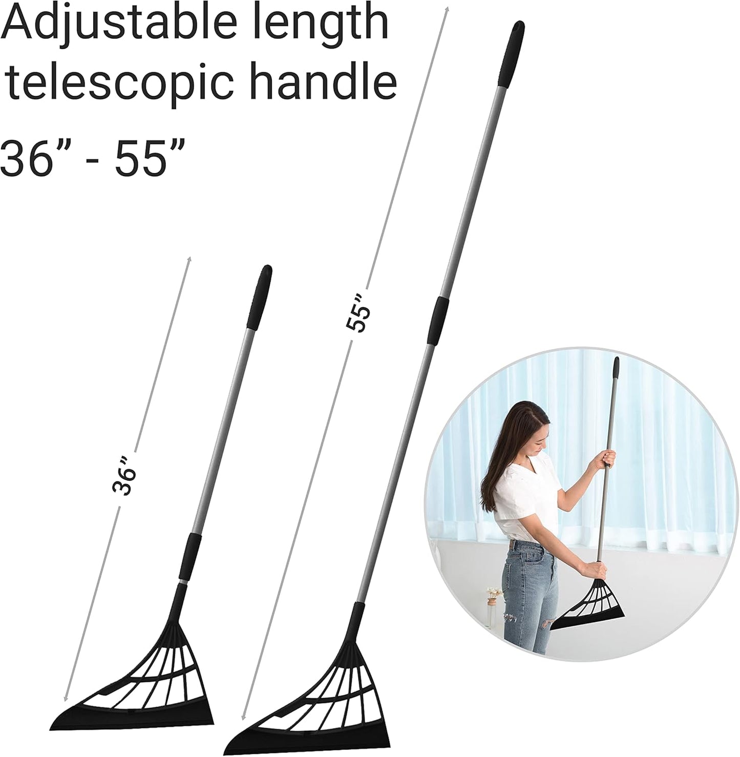 Original Broombi - All-Surface Silicone Broom, Squeegee, Pet Hair Remover - Smart Broom for Indoor Cleaning - Cleans Glass, Fine Dust, Hair, Liquids - for Smooth Floors, Rugs, Windows (Black)