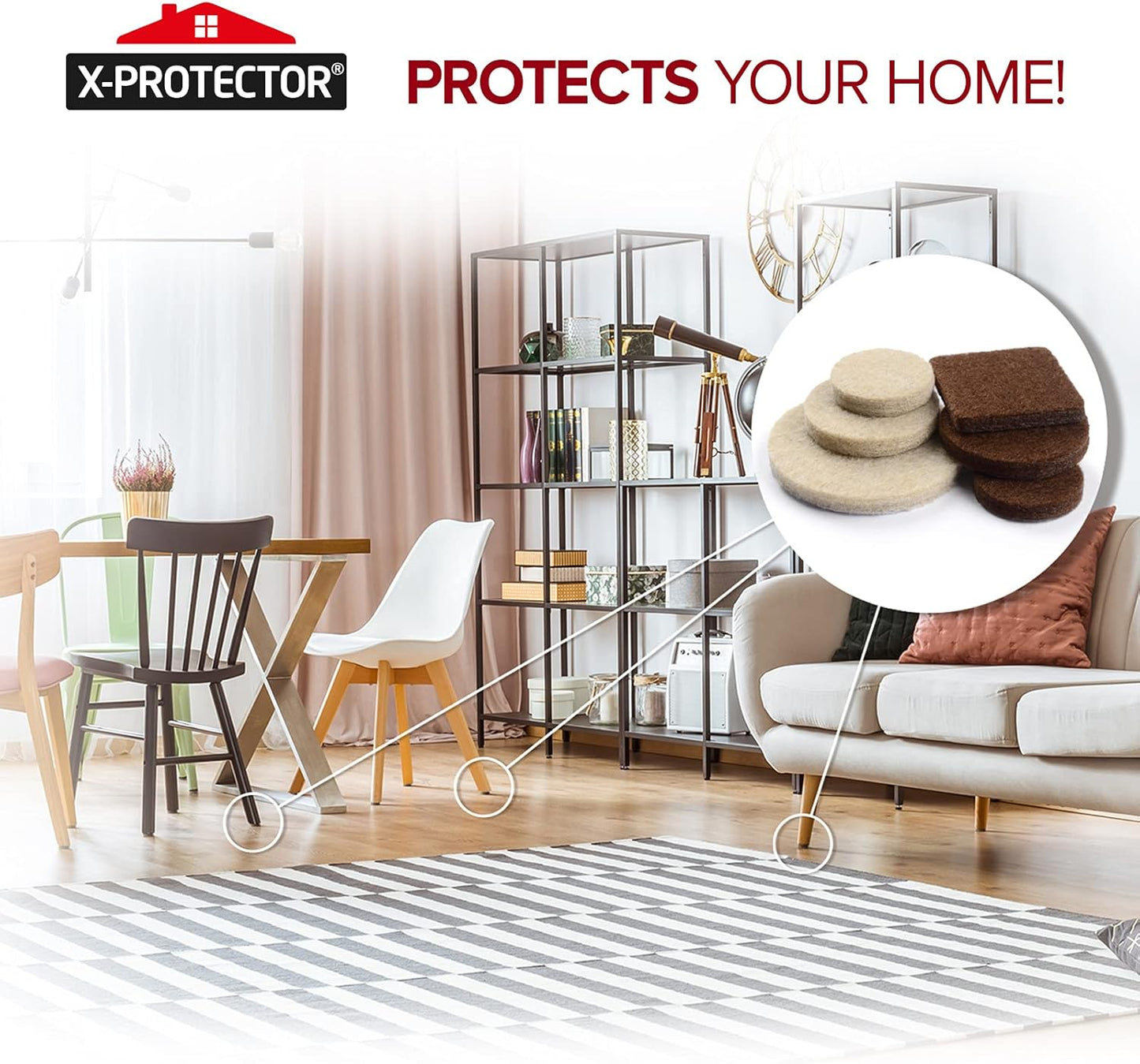 Felt Furniture Pads X-PROTECTOR 133 PCS Premium Furniture Pads - Felt Pads Furniture Feet Best Wood Floor Protectors - Protect Your Hardwood & Laminate Flooring! Brown and Beige