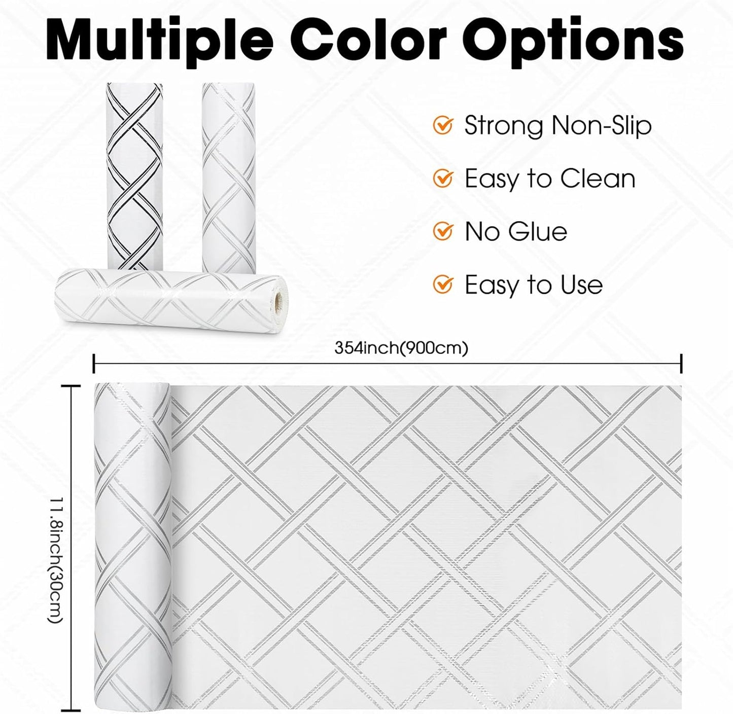 Drawer and Shelf Liner for Kitchen Cabinets Non-Adhesive, Non-Slip Cabinet Liner Shelf Paper Strong Grip Waterproof Easy to Clean for Kitchen Shelves Cupboard,Silver Geometric,12IN X 30FT