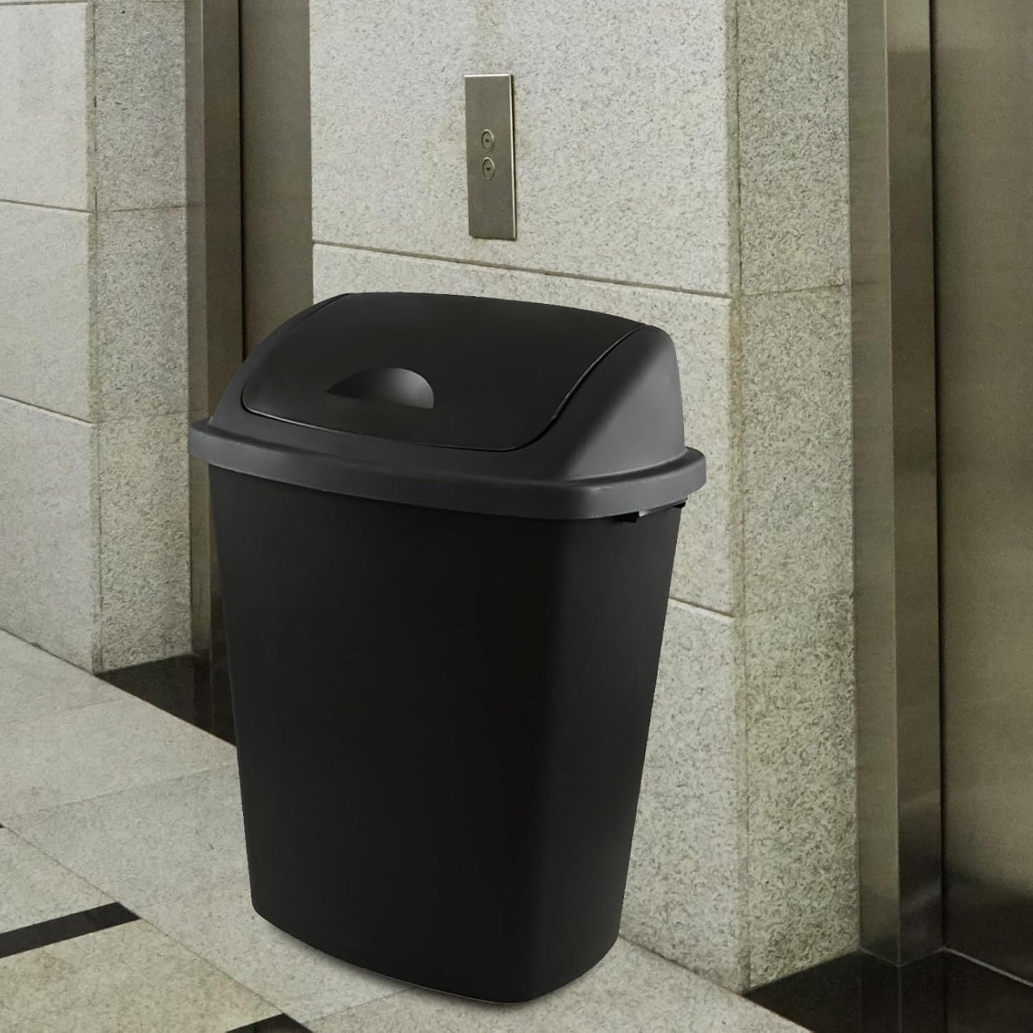 18 Gallon Large Plastic Kitchen Trash Can with Swing Lid, 4 Pack Tall Kitchen Garbage Can with Lid, Black