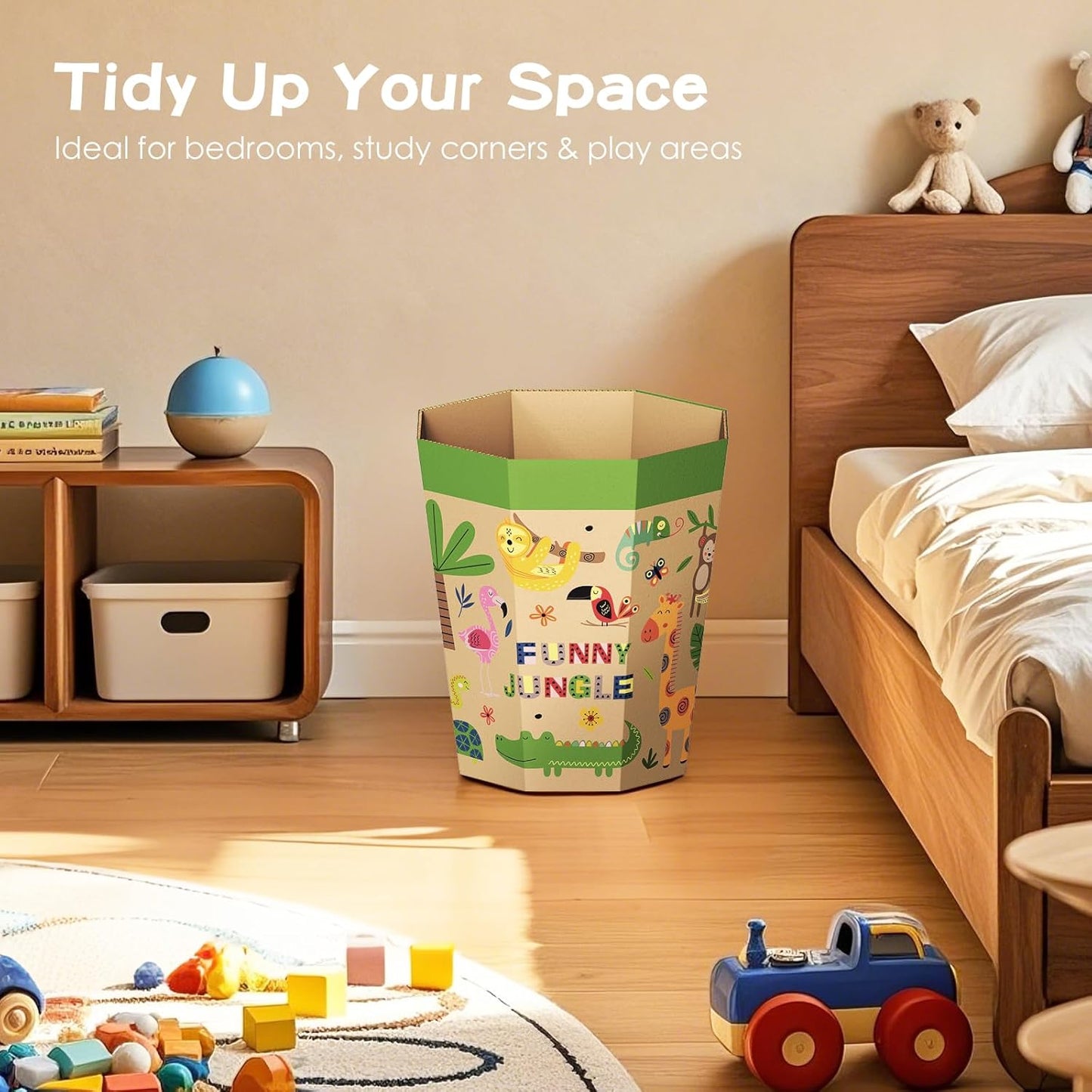 6-Pack Cardboard Trash Can – Foldable, Recyclable, Plastic-Free & Reusable Small Waste Paper Basket for Kids - Garbage Bin Perfect for Bedrooms, Playrooms, Children's Room & Outdoor (3.2 Gallon)