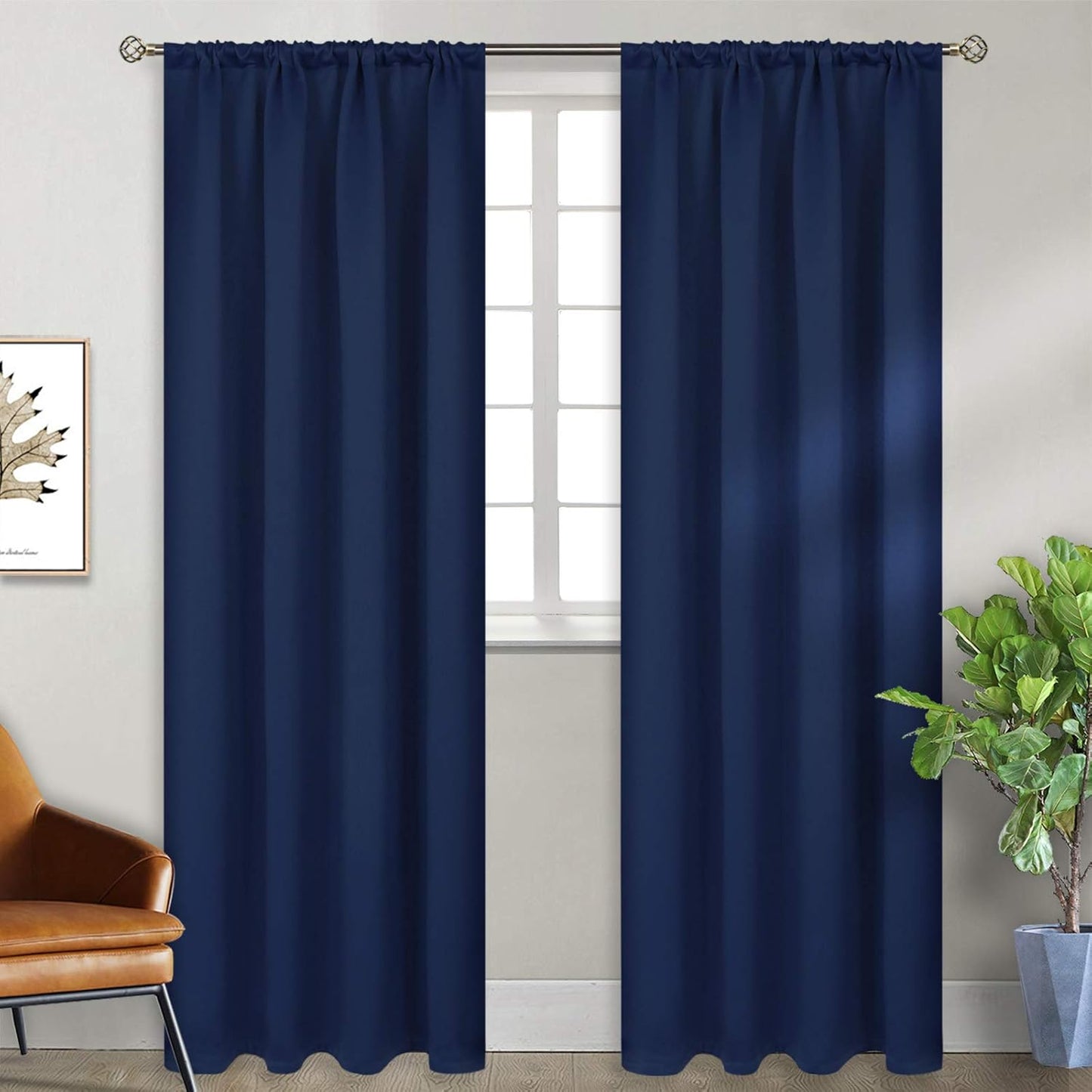BGment Rod Pocket Blackout Curtains for Bedroom 84 Inches Length - Thermal Insulated Room Darkening Curtain for Living Room, 42 x 84 Inch, 2 Panels, Navy Blue