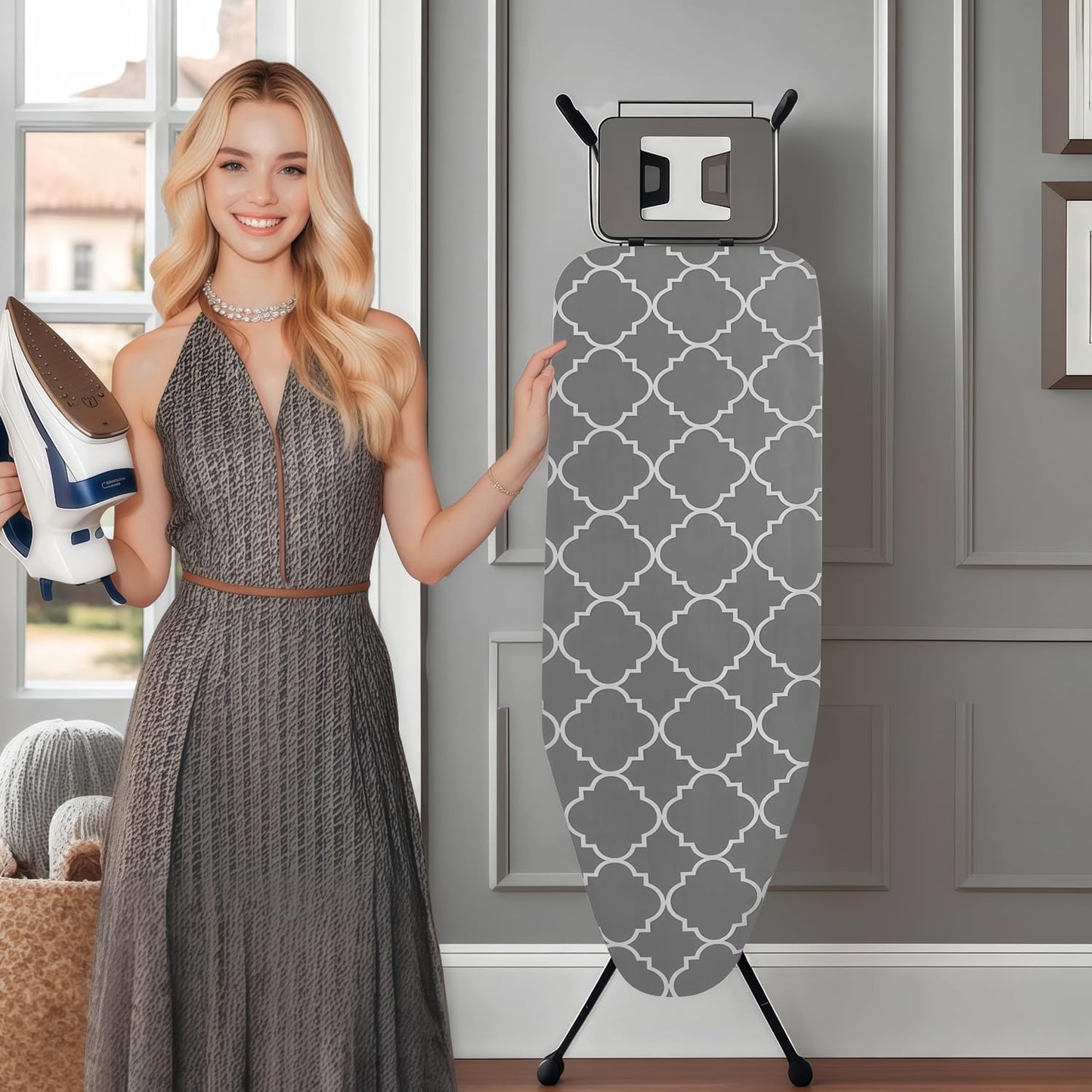 Ironing Board Cover with Two 5MM Thick Feltpads,15"x48"Heat Resistant Replacement Ironing Board Cover and Pad,Fits Standard Ironing Boards,Durability and Easy to Install