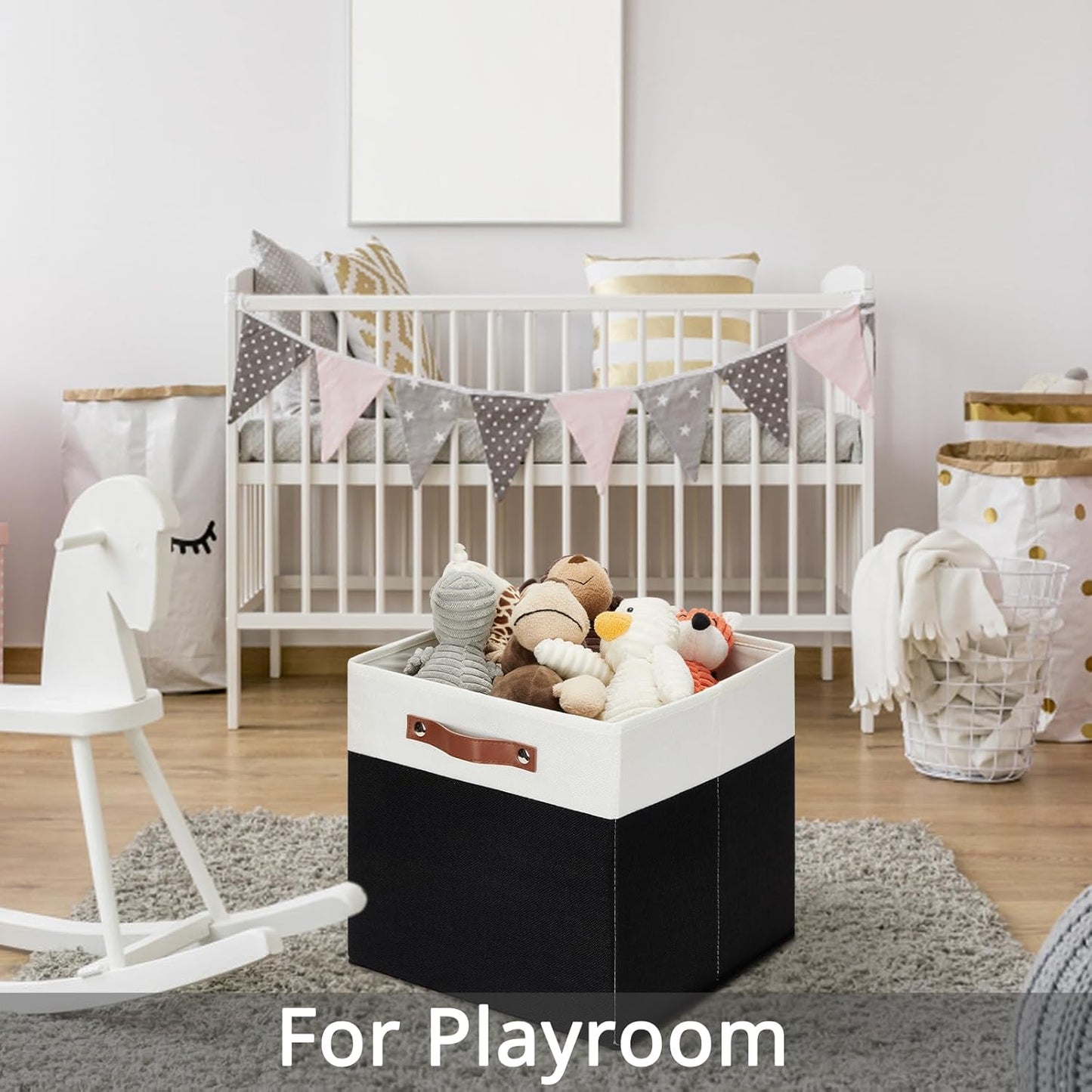 DULLEMELO Storage Cubes 13 inch,Cube Storage Bins with Handles for Organizing,Fabric Storage Baskets for Shelves Nursery Closet Home Organization (White&Black-4 Pack)