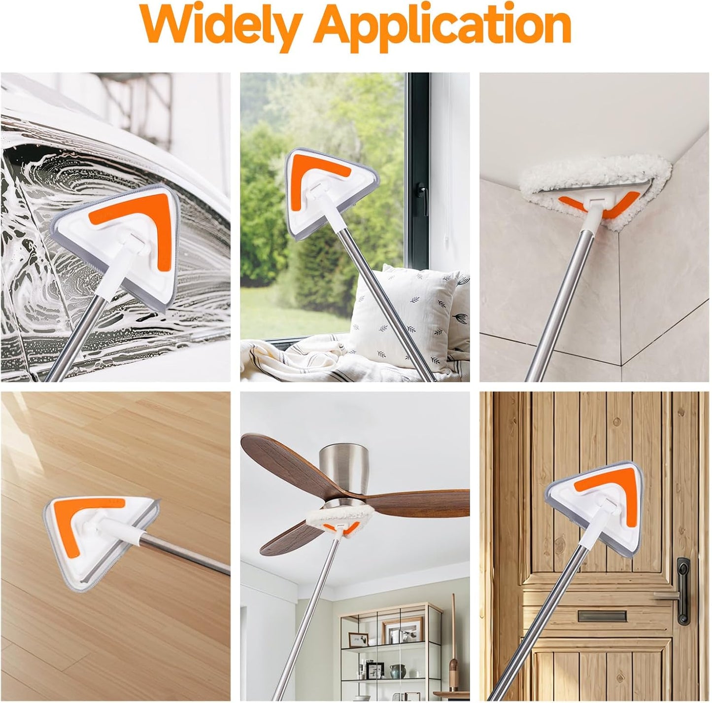 Wall Mop Cleaner with Long Handle,94” Multipurpose Wall Duster,Ceiling Mop,Window Mesh Screen Cleaner with Squeegee,Wall Cleaner Mops with 6 Replacement Pads for Painted Walls,Floor,Baseboard,Glasses