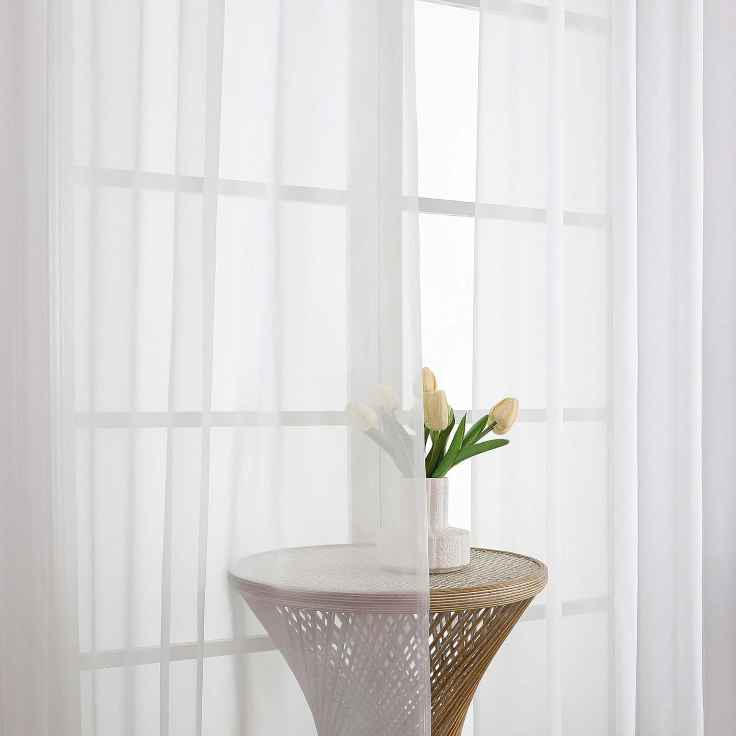 Chyhomenyc White Sheer Curtains 96 Inches Long 2 Panels, Light Filtering White Curtains for Living Room, Soft Gentle Voile Rod Pocket Bedroom Window Drapes, 59Wx96L Inch, 2PCS