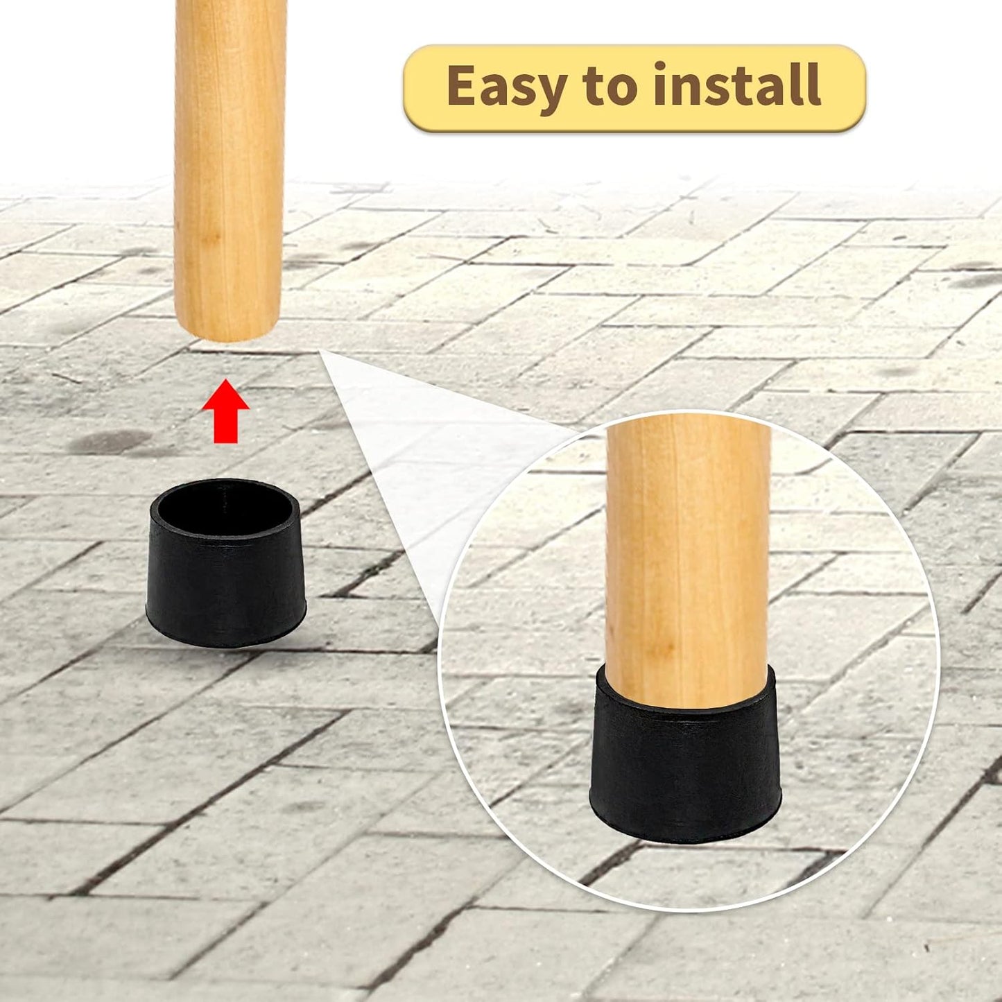 Flyshop 4 Pieces 40mm Rubber Chair Leg Caps Round, Non-Slip Protective Caps for Chair Legs, Floor Protectors, Noise Reduction, Durable Foot Covers, Black Furniture Feet Gliders