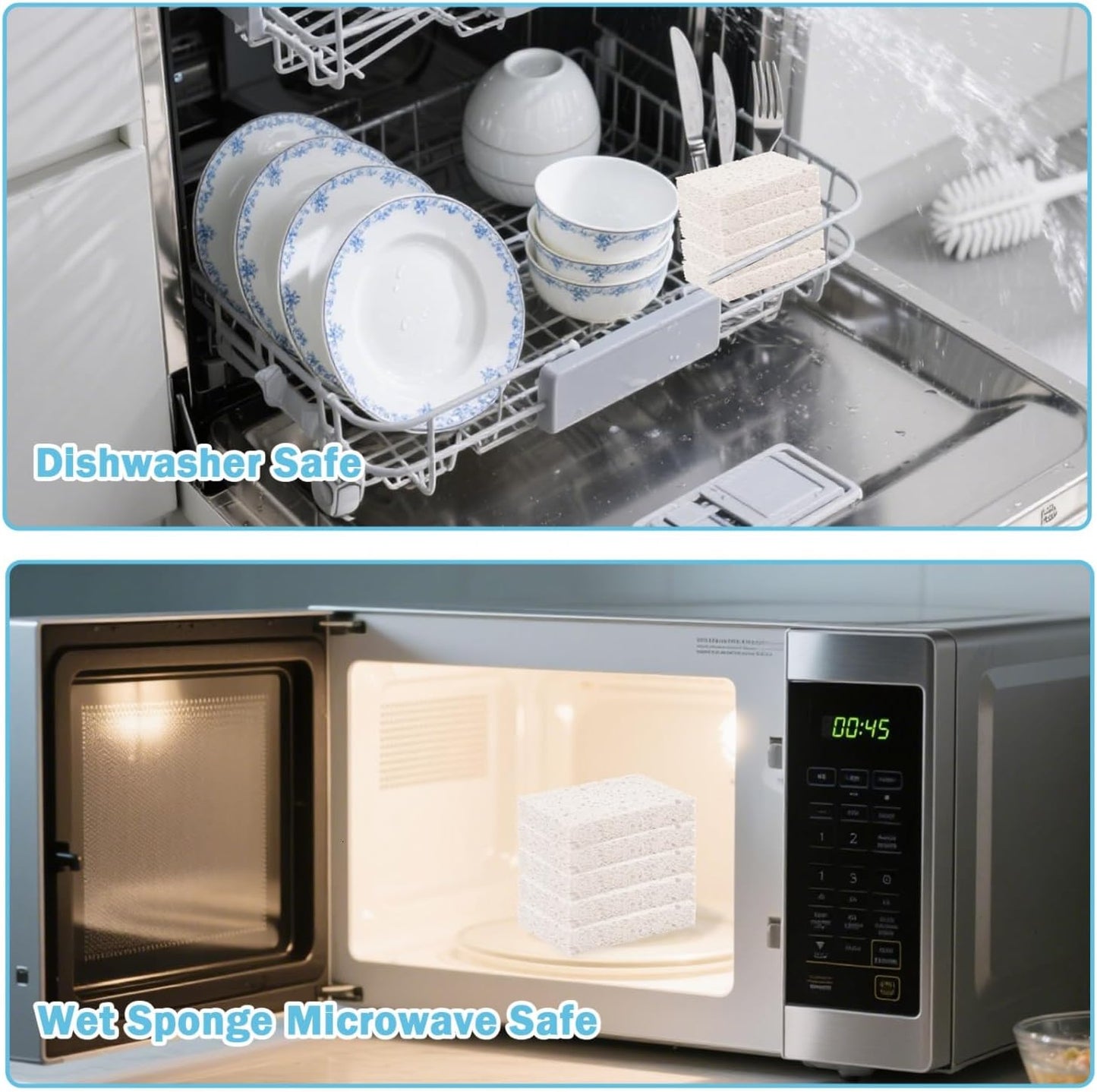 YoleShy 48 Pack White Sponges Kitchen Natural Compressed Cellulose Sponges for Dishes Bulk Non Scratch for Household Cookware Bathroom Cars Soft Super Absorbent Reusable