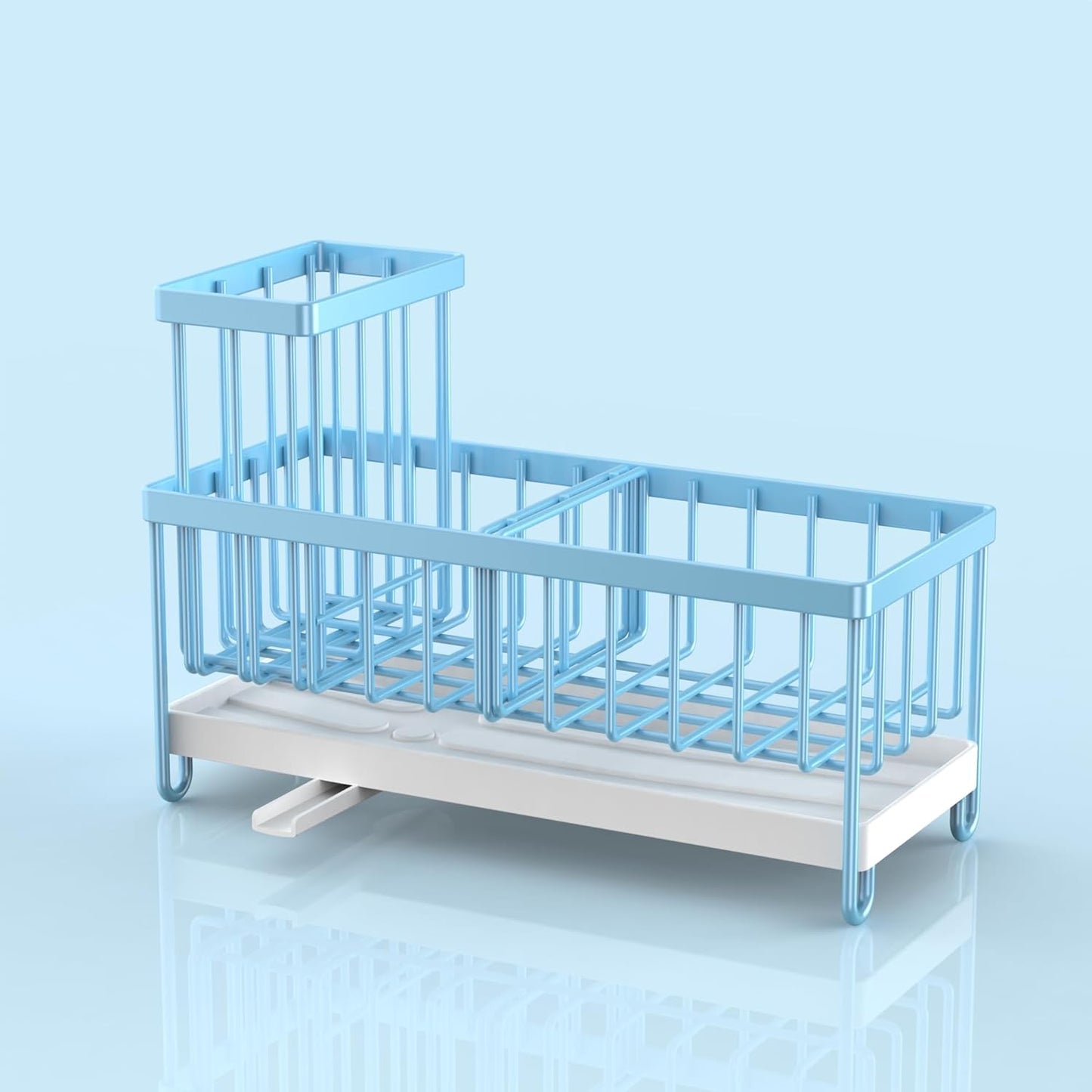 Cisily Blue Sponge Holder for Kitchen Sink, Sink Caddy Organizer with High Brush Holder, Kitchen Countertop Organizers and Storage Essentials, Rustproof 304 Stainless Steel, Soap Dispenser Organize