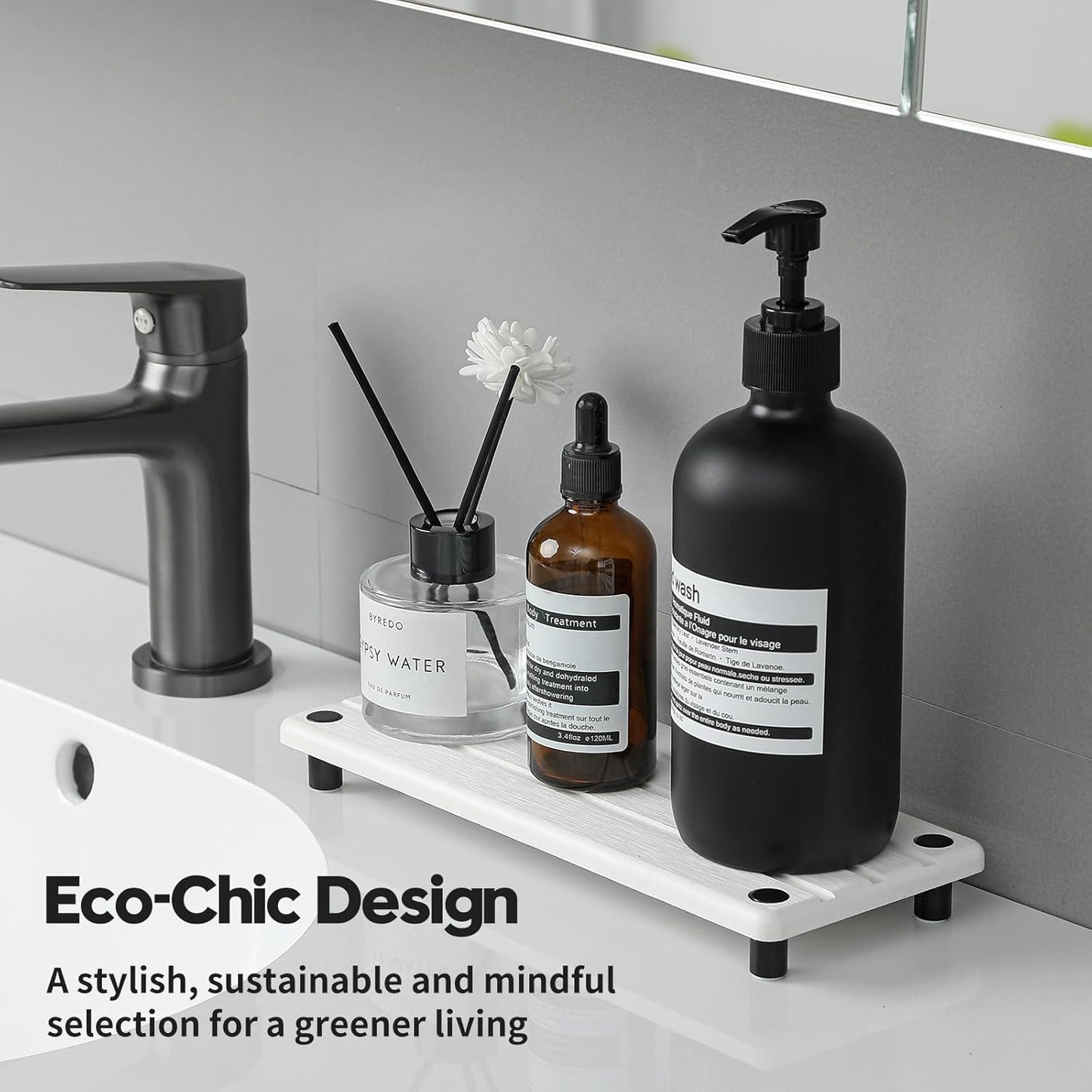 2 Pack Fast Drying Water Absorbing Diatomite Stone Mat Tray for Kitchen & Bathroom Counter - Instant Dry Sink Caddy Organizer - Vanity Holder for Soap and Sponge – White 10" x 4"