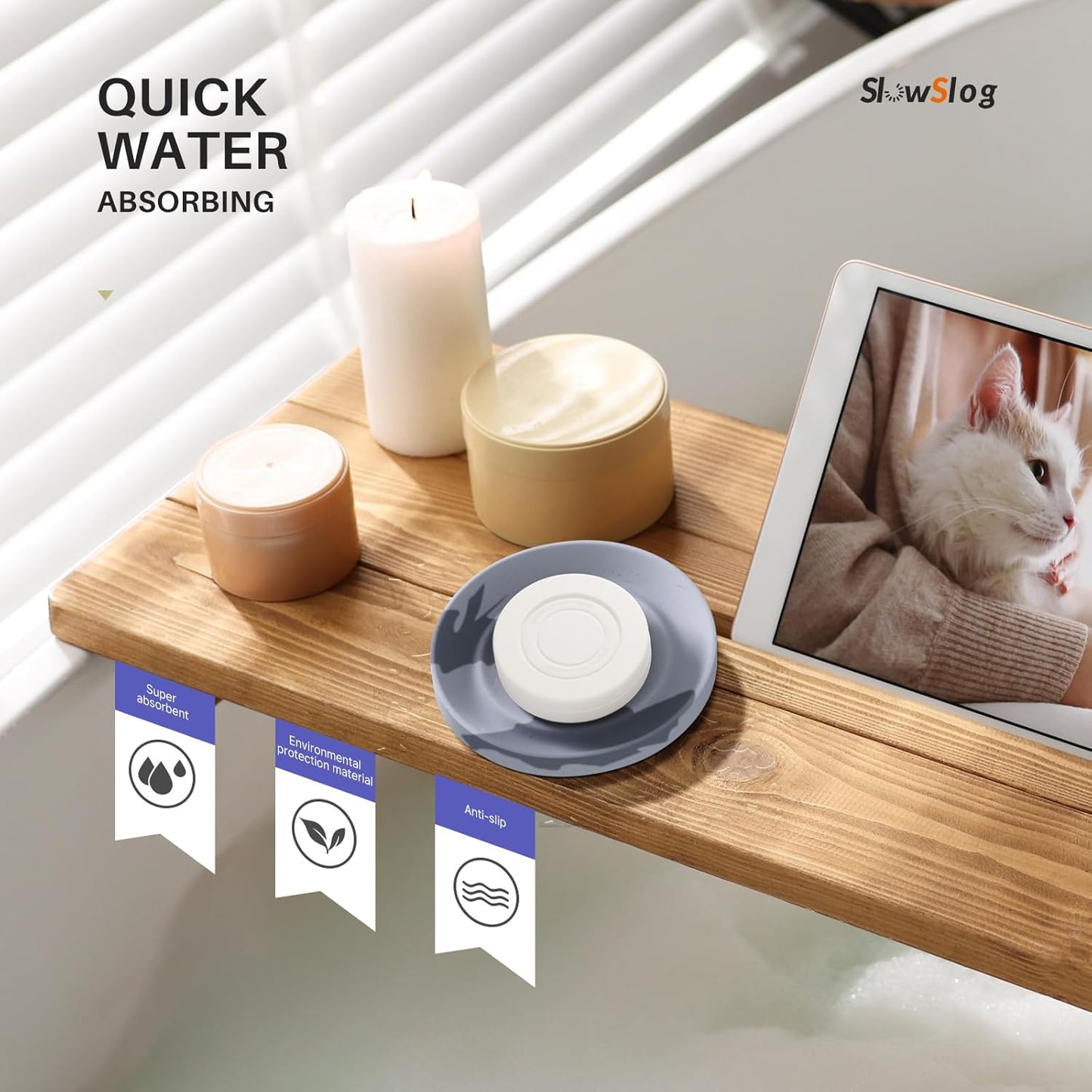 Diatomite Soap Dish, 2 Pack Water Absorbent Stone Soap Dish Holder, Quick Dry Diatomaceous Earth Bath Tray for Hand Soap, Bar Soap, Kitchen Sponge, Gray