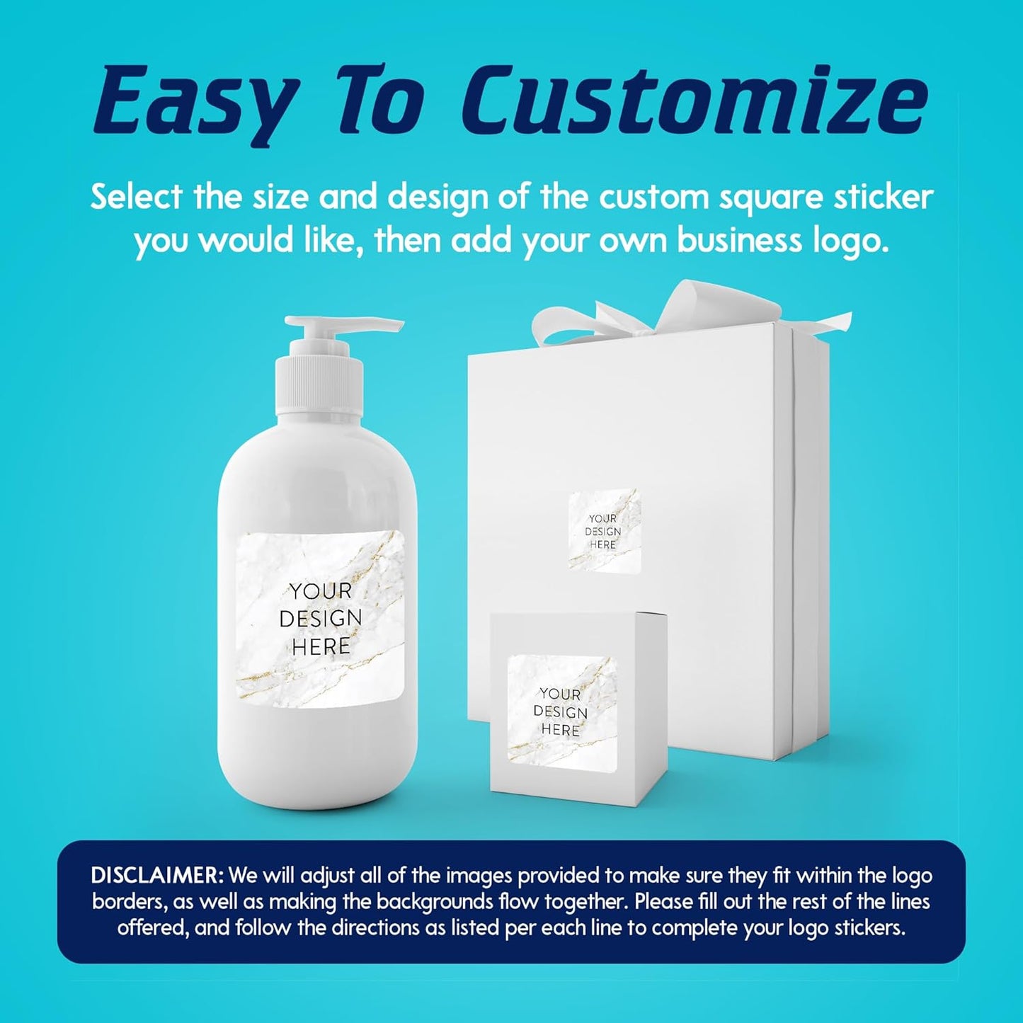 100 Custom Vinyl Stickers - Upload Your own Image, Text, Design, Logo - Personalized Logo Labels for Handmade, Packaging, Bottle, Jars, Candle, Brand Stickers (Gold Marble, 2x2 Square)