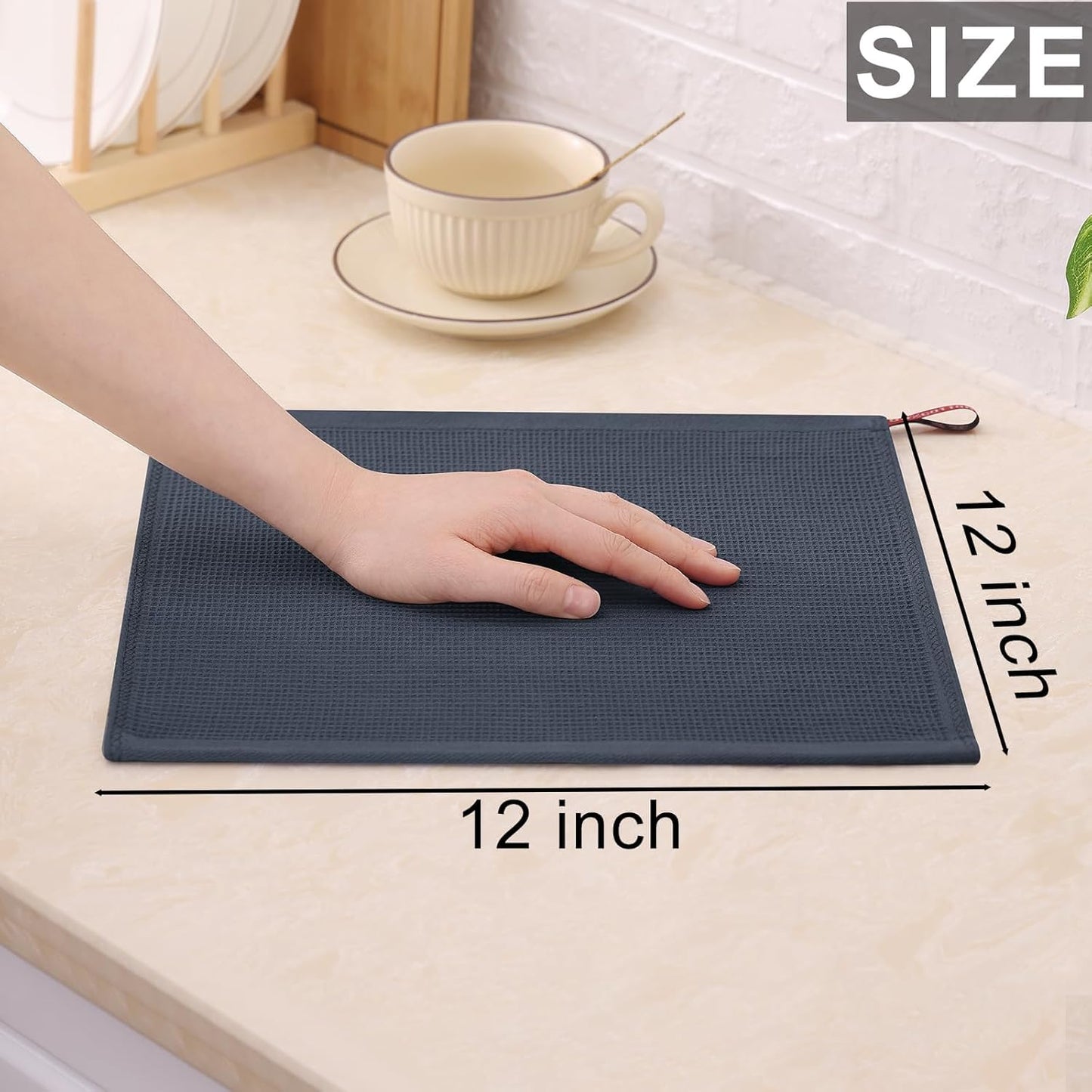 Homaxy 100% Cotton Waffle Weave Dish Cloths - 12 Pack Soft and Absorbent Dish Towels - 12 x 12 Inches Quick Dry Dish Rags - Dark Grey