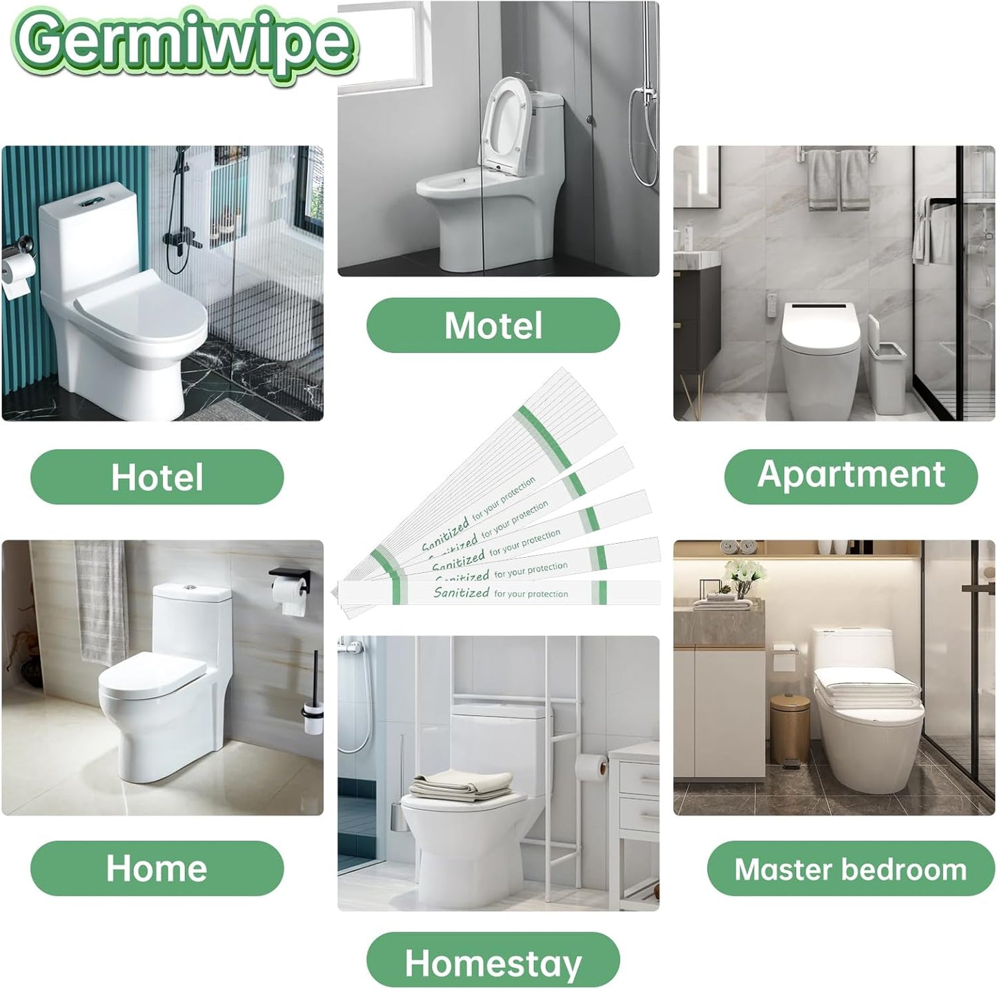 Germiwipe Printed Toilet Seat Bands,Toilet Strips,Hotel Essentials Paper Toilet Seat band for Hotels Motels Hospitals (Case of 2000)