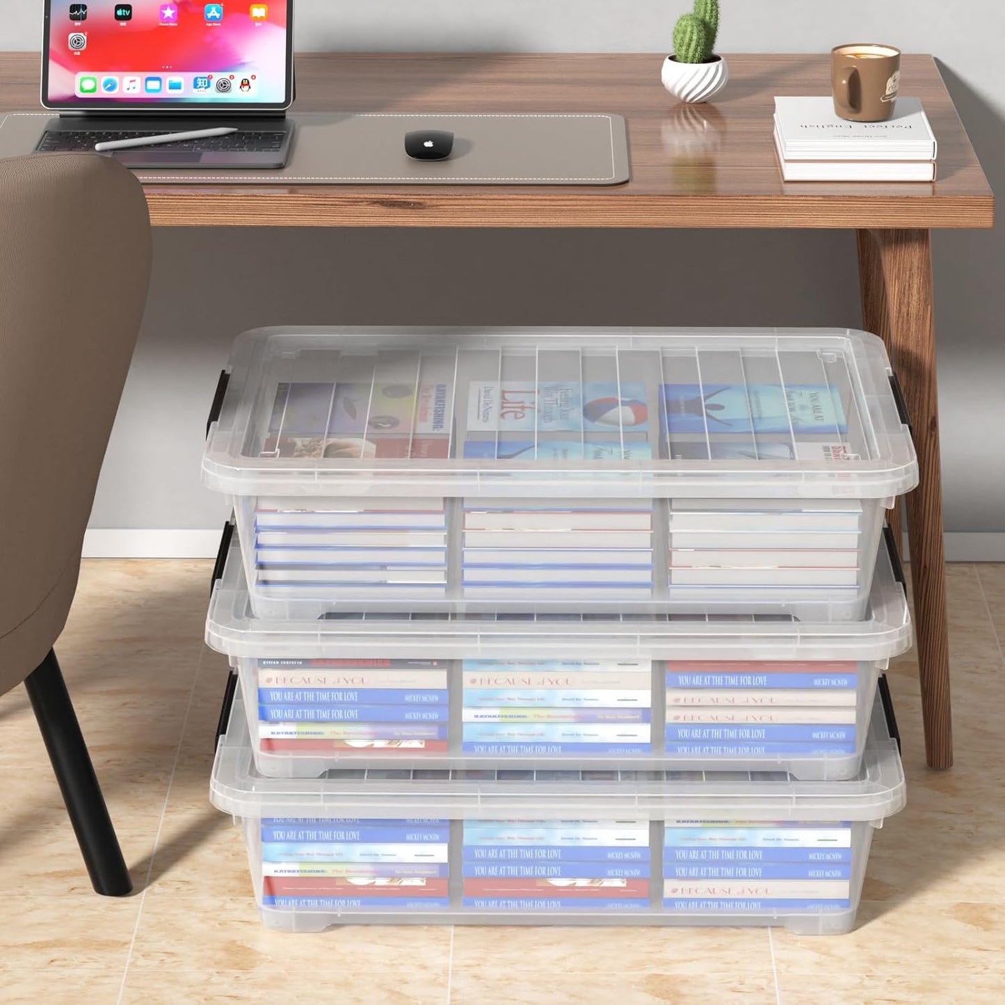 40 Quart Under Bed Plastic Storage Bins with Wheels, 3 Packs Clear Large Storage Container Box with Lids