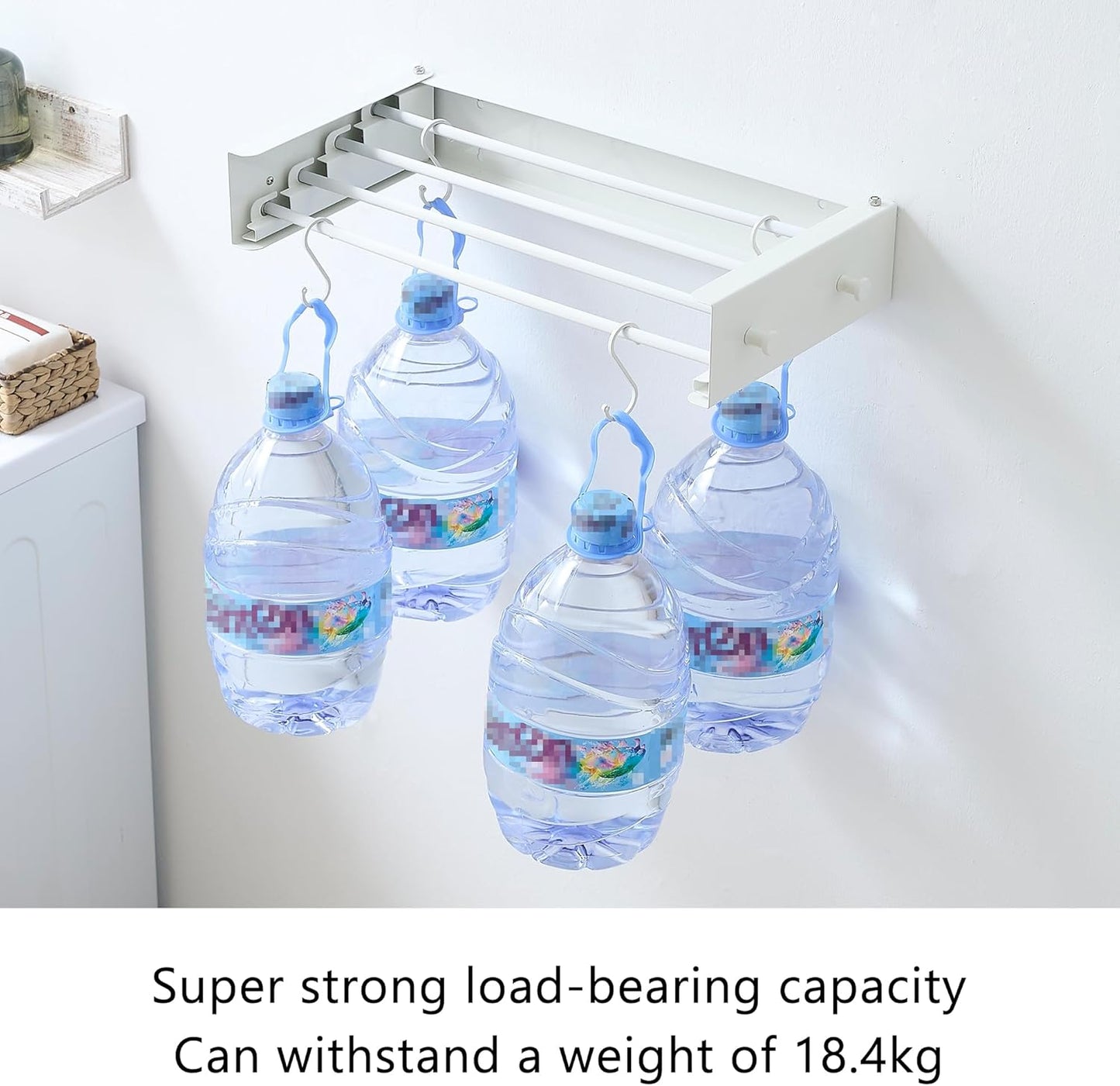 Clothes Drying Rack, Laundry Hanger Dryer Rack, Wall Mounted Drying Rack for Laundry, Foldable Drying Rack Indoor Outdoor,19.7" Wide,4 Aluminum Rods with Hooks, 40 lb Capacity (White 19.7" Hooks)