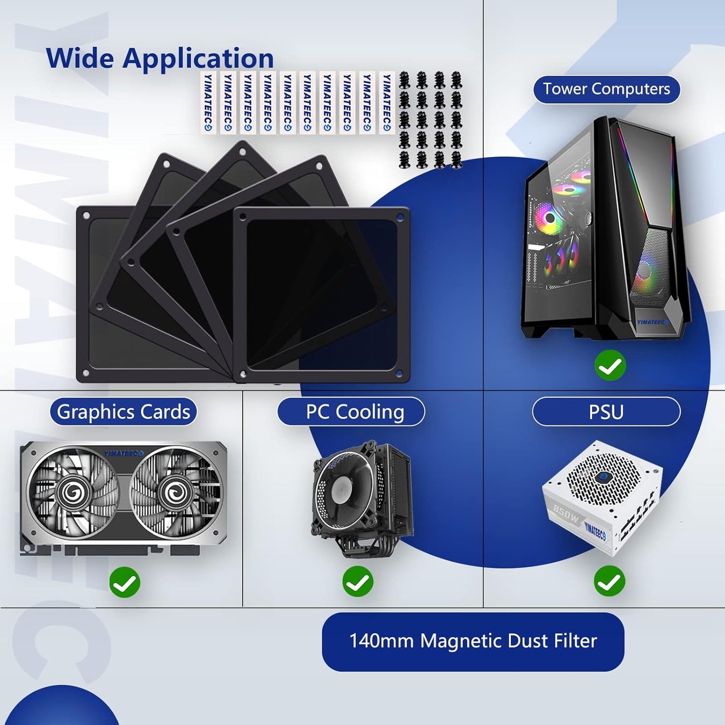 Dust Filter PC 140mm for Computer Cooler/PSU/Routers Nylon 80 Mesh, Magnetic Frame PC Fan Dust Mesh PC Cooler Filter Dustproof Computer Fan Grills (Nylon, 140 * 140mm, 5pcs, Black)