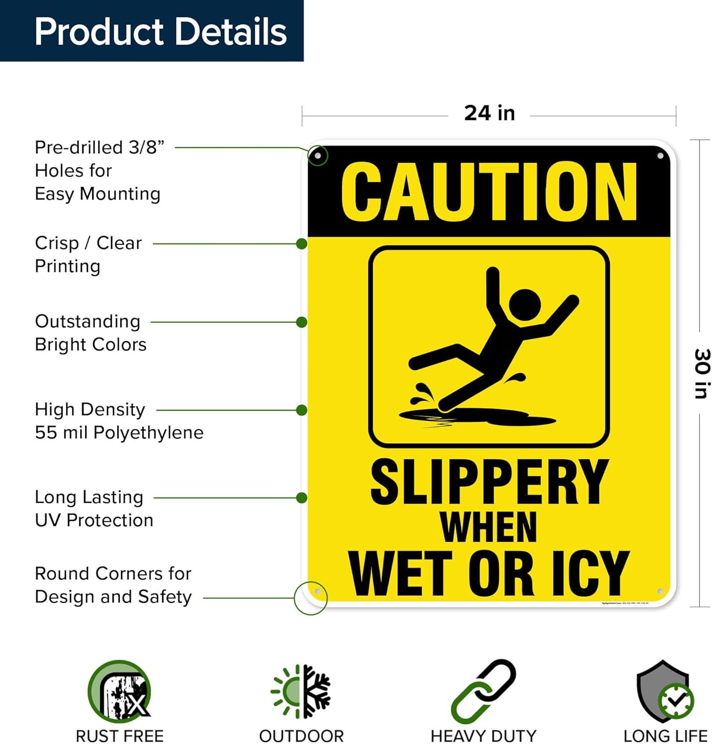 Caution Slippery When Wet Sign or ICY Sign, 24"x30" Polyethylene, Indoor/Outdoor Use, USA MADE By My Sign Center
