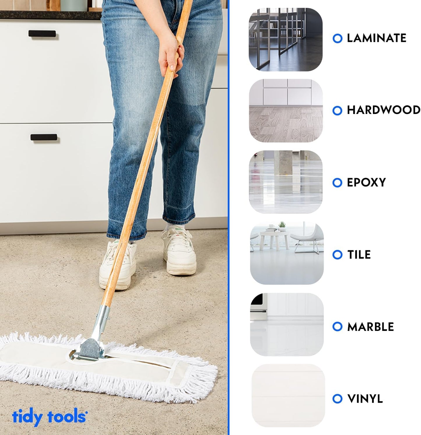 Commercial Dust Mop & Floor Sweeper, 36 in. Dust Mop for Hardwood Floors, Cotton Mop Head, Wooden Broom Handle, Industrial Dry Mop for Floor Cleaning & Janitorial Supplies