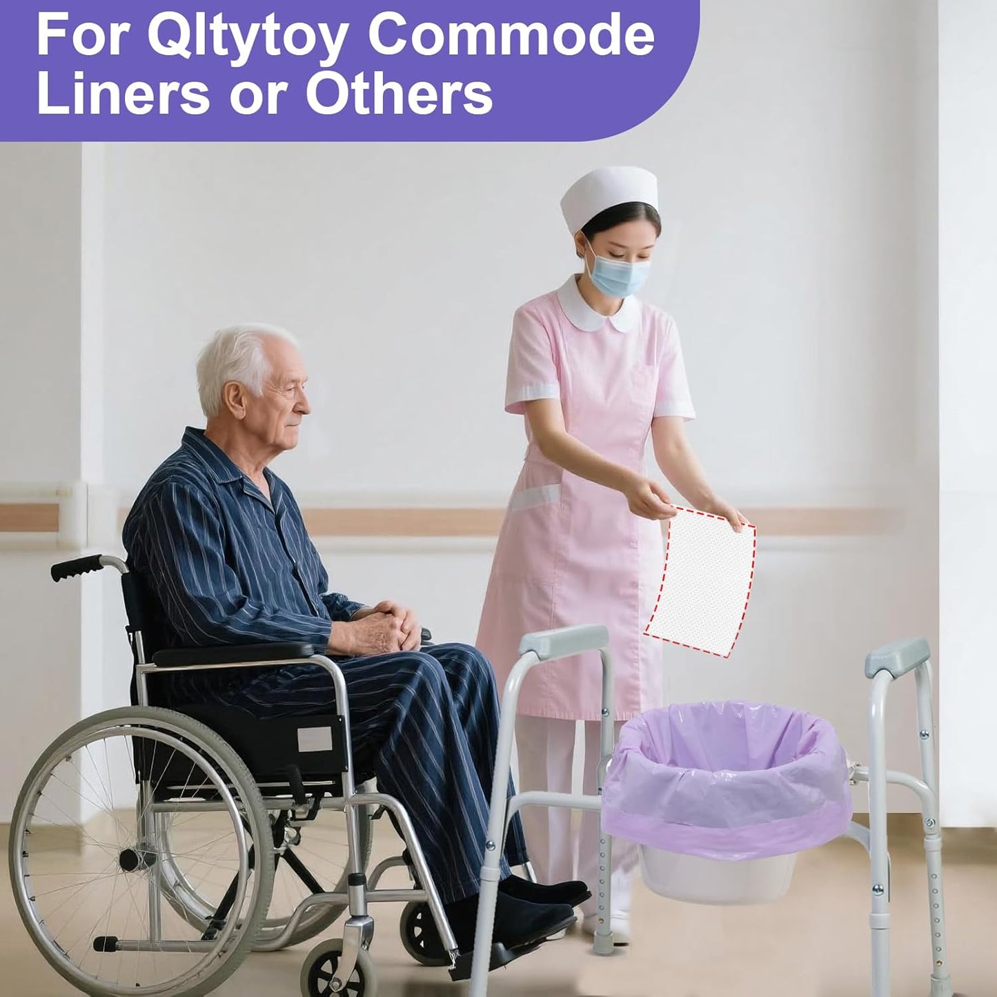 100 Commode Absorbent Pads for Bedside Commode Liners, Disposable Commode Liners Pads with Absorbent Gel, Portable Potty Liner Pads for Toilet Bags Bedpans