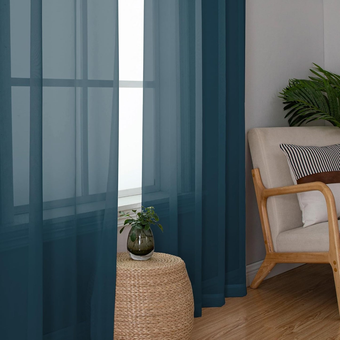 Chyhomenyc Stone Blue Sheer Curtains 84 Inch Length 2 Panels, Light Filtering Dusty Blue Window Curtain Treatment Drapes for Bedroom, Each 42Wx84L Inches
