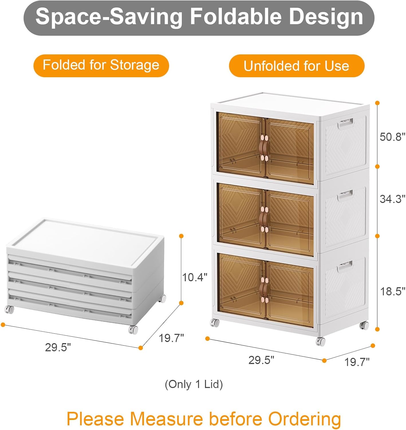 Extra Large Stackable Storage Bins with Lids & Wheels & Door, 480QT-160QT/40GAL*3Pack Foldable Collapsible Closet Organizers, Plastic containers drawers for bedroom Dorm