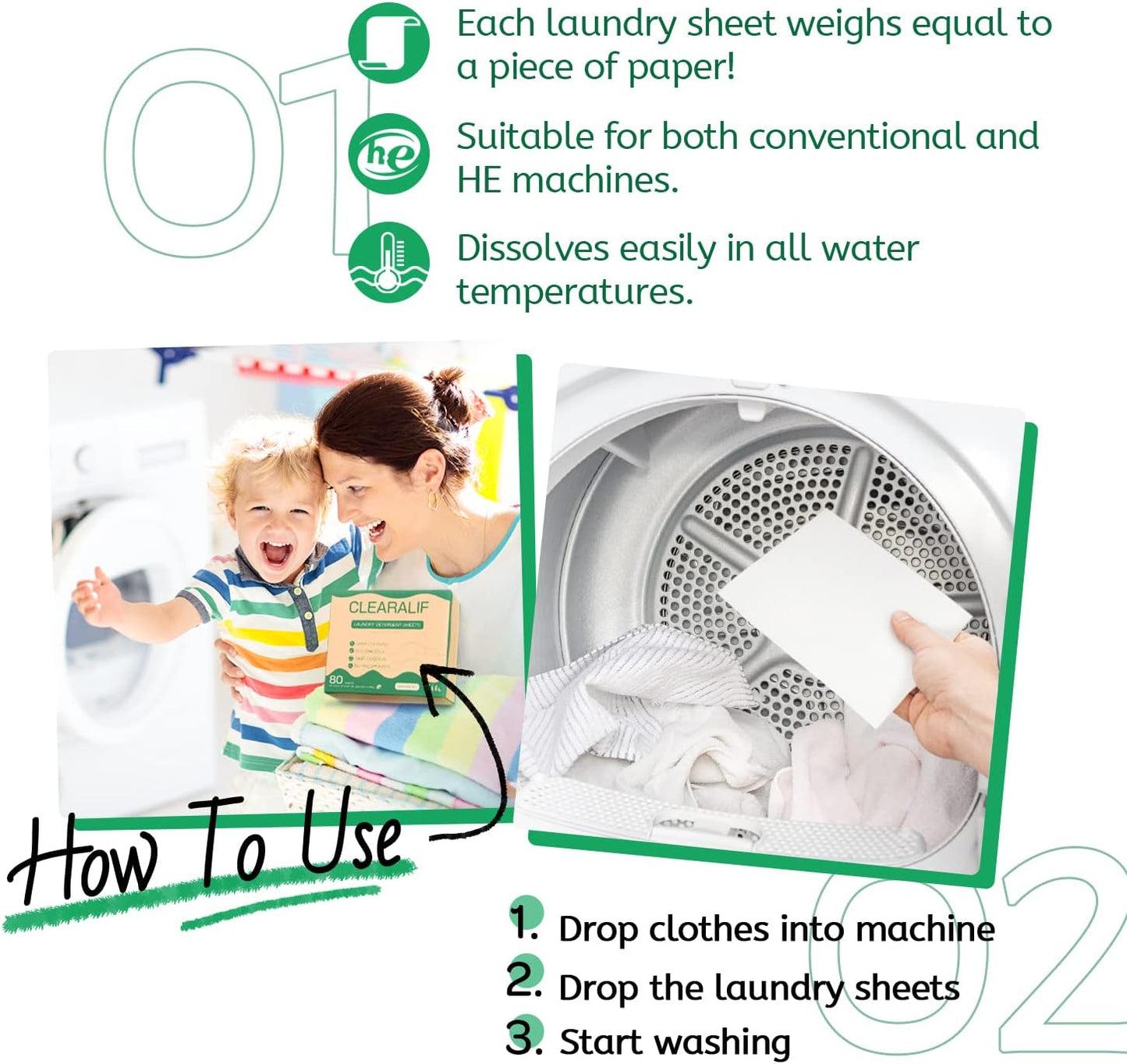 CLEARALIF Laundry Detergent Sheets up to 160 Loads (80sheets), Unscented, Laundry Detergent Strips Eco Friendly & Hypoallergenic