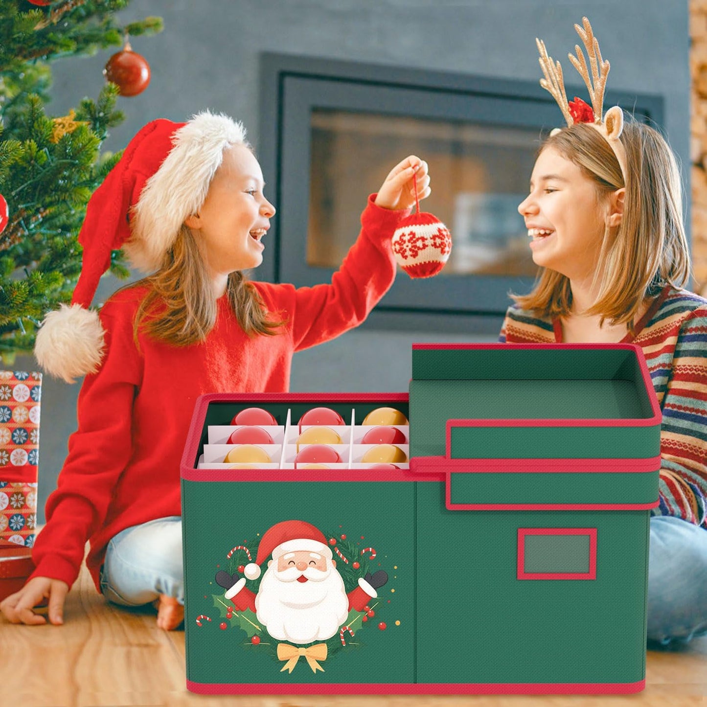 Christmas Ornaments Storage Box with Adjustable Divider Christmas Ornaments Storage Containers Fits 72 of 3 Inch Ornaments 600D Oxford Material Ornament Organizer Storage Box for Storage