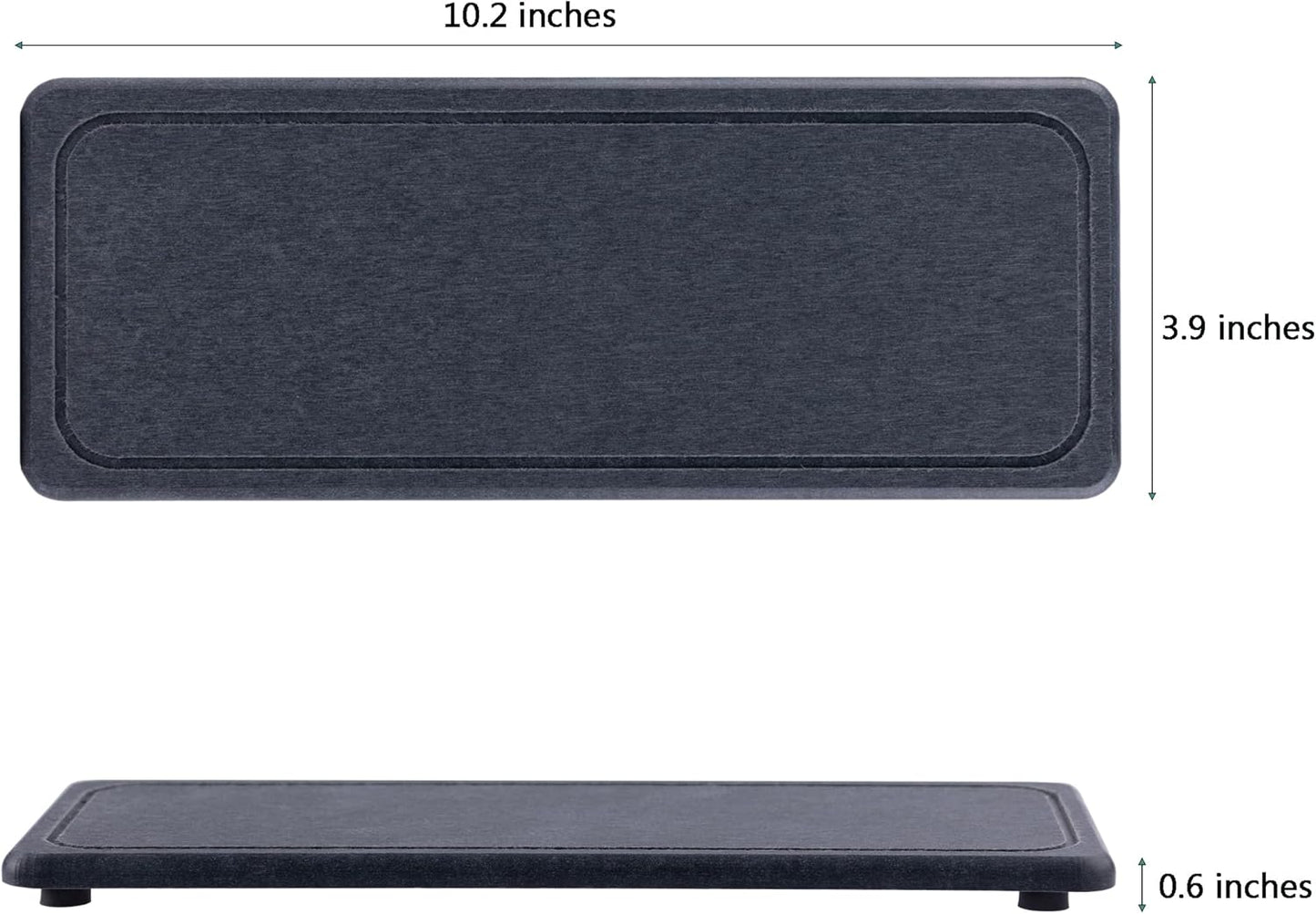 2 Pcs Water Absorbing Stone Trays, Kitchen/Bathroom Sink Soap Dish, Diatomite Tray Used for Hand Soap & Cosmetic Bottles in The Modern Home, 4" W x 10.2" L, Dark Gray