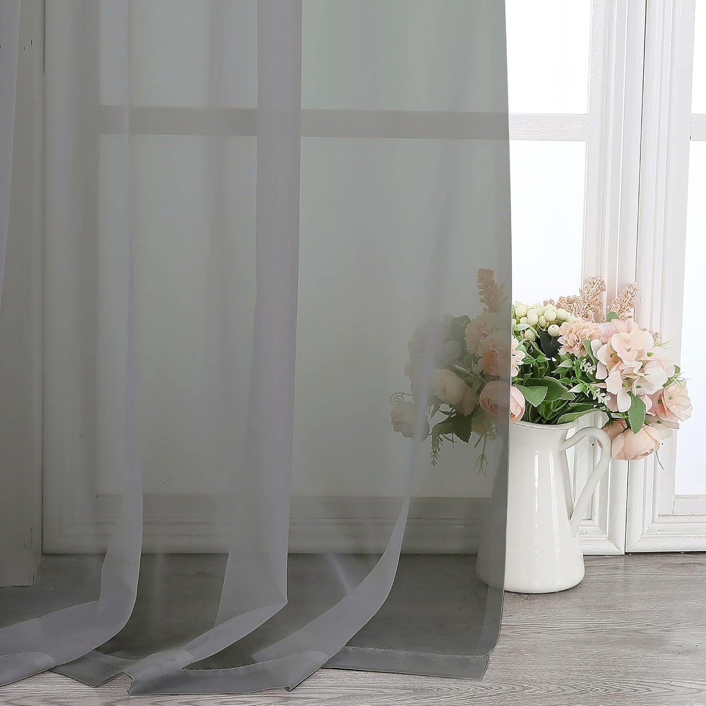 Chyhomenyc Charcoal Grey Sheer Curtains 108 Inch Length 2 Panels, Extra Long Light Filtering Solid Voile Window Drapes for Patio/Living Room/Wedding/Party Ceremony, 2 Panels, 9FT Length