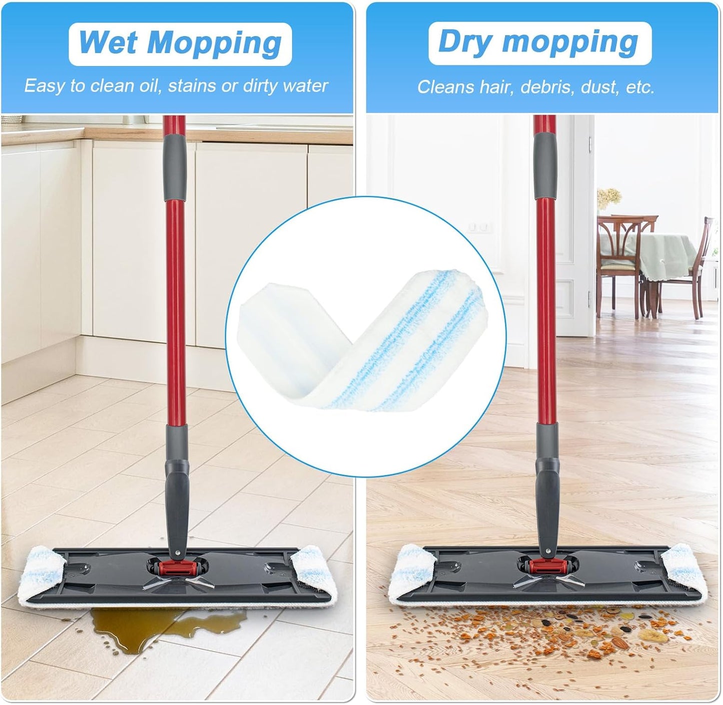 Mop Replacement Pads Compatible with O-Cedar H2prO Flat Mop System, 3 Pack Microfiber Mop Heads Replacements for Ocedar Flat Mop, Washable and Reusable Mop Pad Refills, Safe on Hard Floors