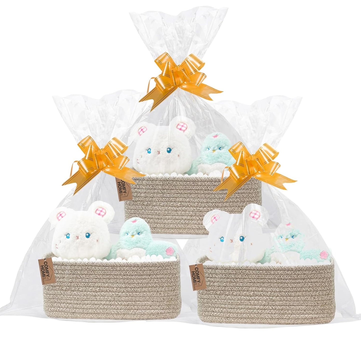 COMFY-HOMI 11.5"x7.5"x4.7" Storage Baskets for Organizing | Cotton Rope Woven Basket | Toy Storage Bin Box | Basket for Shelves, Closet Organizer Bin, Decorative Closet Shelf, 3 Pack, all brown