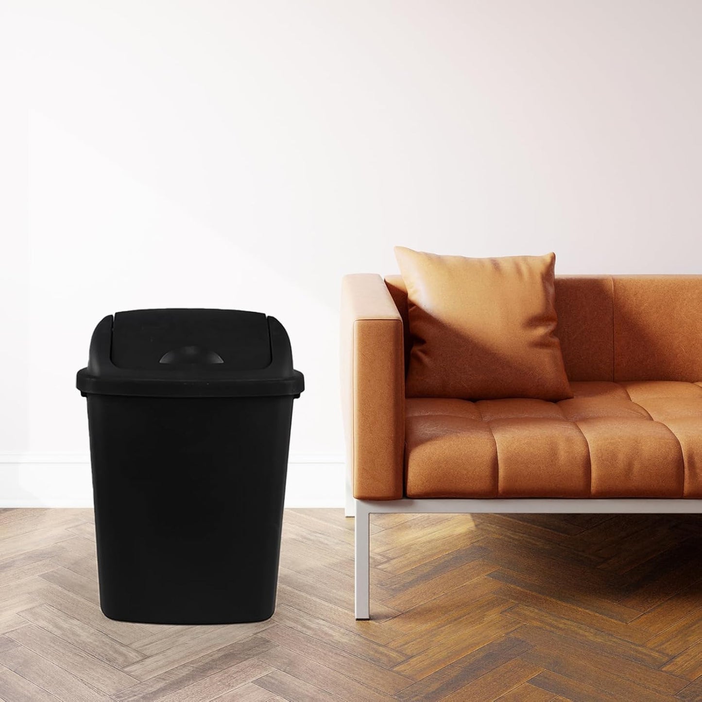 6 Gallon Plastic Garbage Cans with Swing Lid, 4-Pack Swing Lid Trash Bins, Black