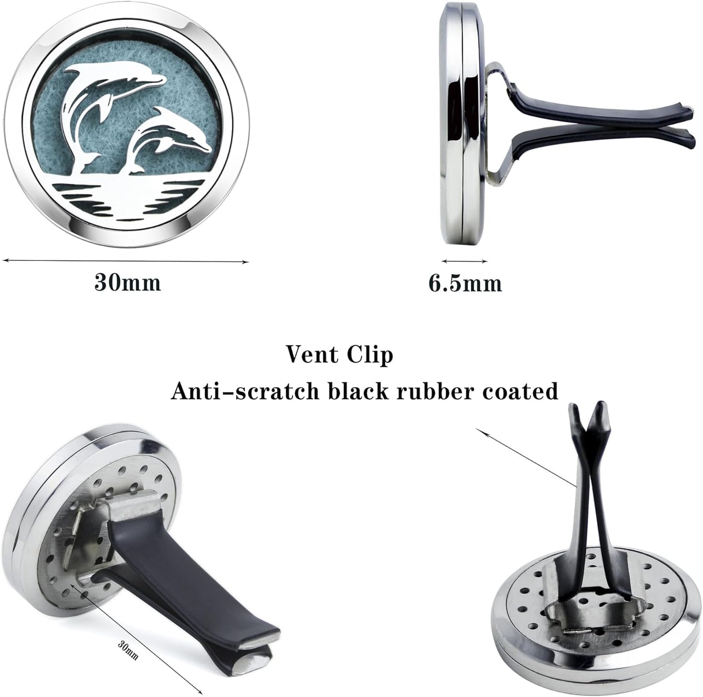 30mm Car Essential Oil Diffuser Vent Clip Air Freshener Vent Clips Aromatherapy with 10 Felt Pads Car Accessories Mother's Day for Women (Dolphin)