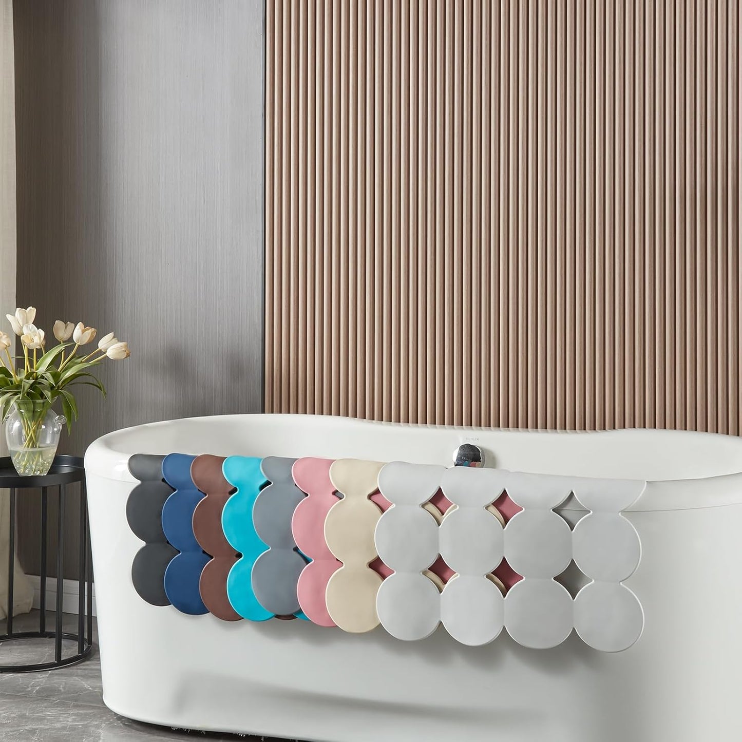 Square Shower Mat Nonslip - Rubber Bathtub Mat with Suction Cups for Inside Shower Bathroom Floor (Navy Blue, 21X21“)