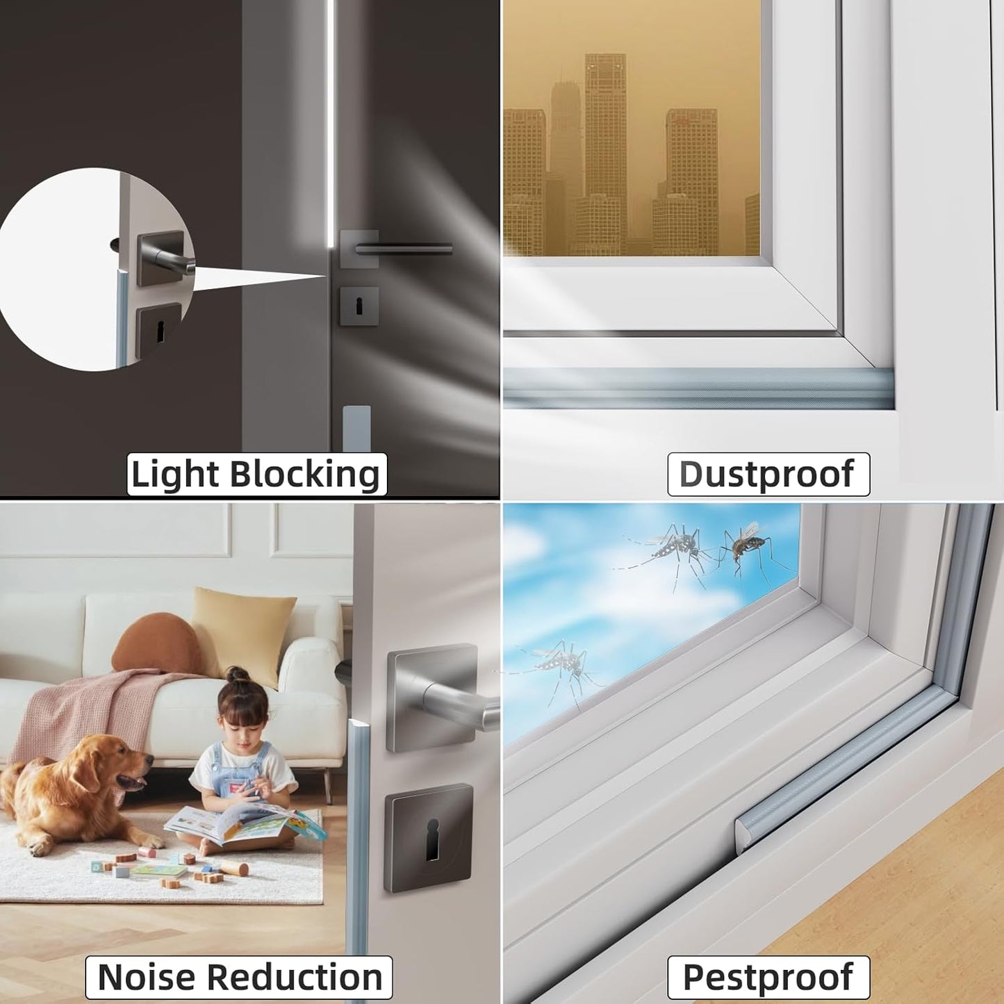 9.8 Ft Weather Stripping Seal Strip for Doors/Windows,Soundproofing Window Insulation Draft Stopper for Winter, Selfadhesive Foam Weather Strip for Door Frame,Door Gap Filler Noise Blocker(Gray)