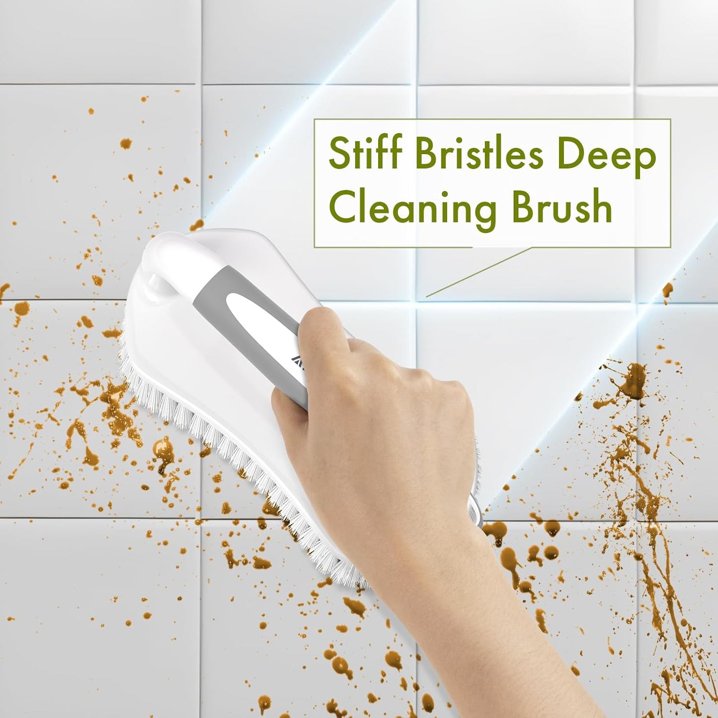 Amazer Scrub Brush for Cleaning Comfort Grip Shower Scrubber Flexible Stiff Bristles with Handle Heavy Duty Cleaner Brush for Tub Sink Carpet Floor - Pack of 2 (Grey+Grey)