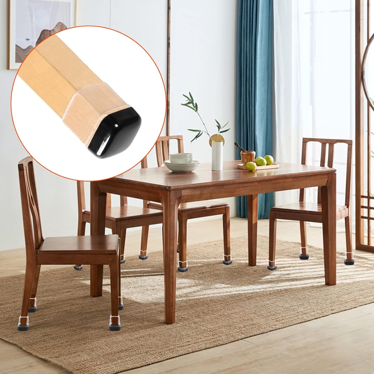 Ezprotekt 24 Pcs Clear Chair Leg Sliders for Carpet, Square Teflon Furniture Glides Protectors Covers, Bar Stool Carpet Sliders Caps for Chair Table Desk Couch Legs (S Fit: 0.55" - 0.75")