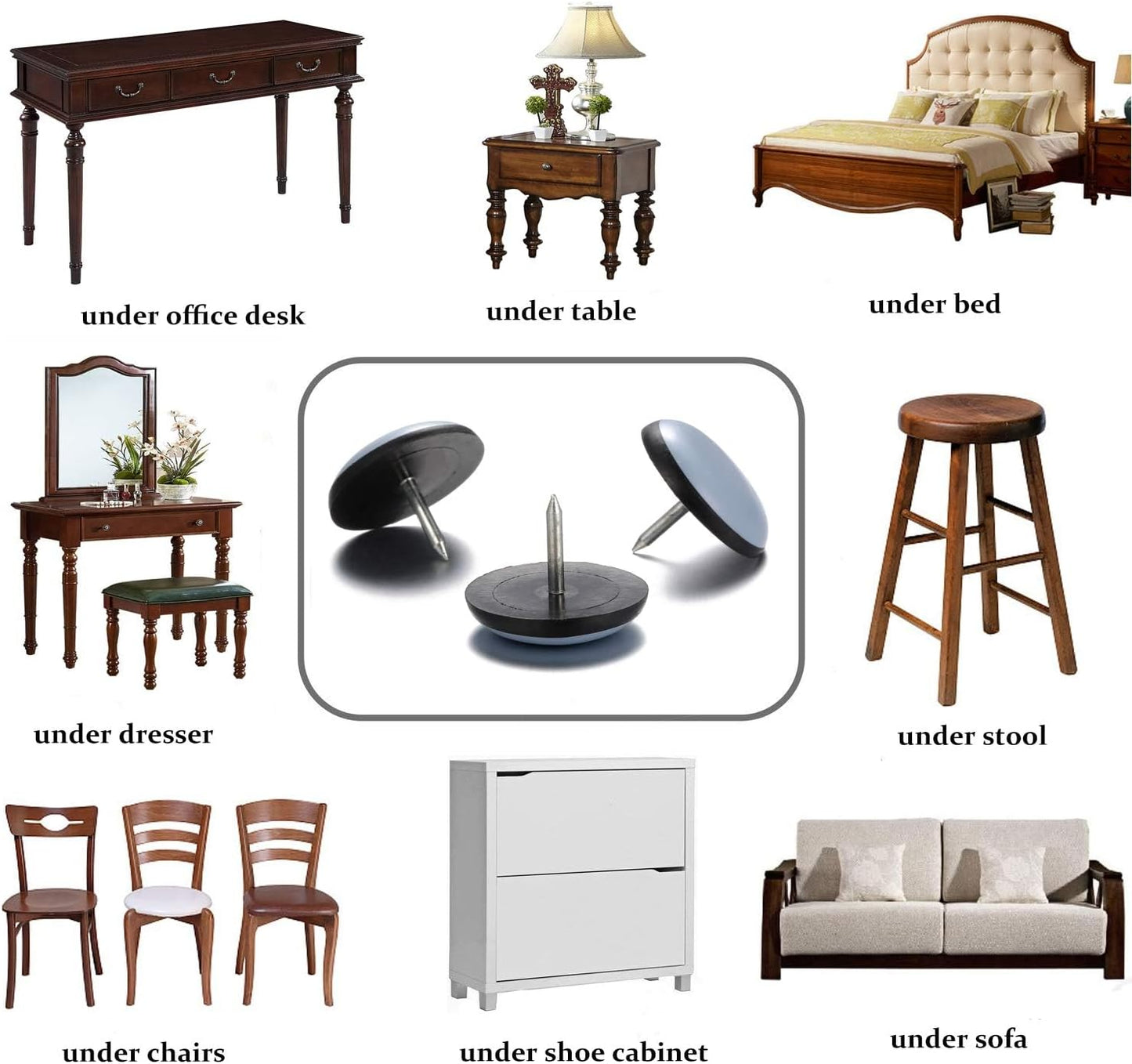 Furniture Glides Sliders-Furnigear PTFE (Teflon) Chair Leg Movers Sliders for Carpet Surface - Move Your Furniture Easy & Safely - Best Floor Protector (3/4" Nail, 40pack, not for Wood Floors)