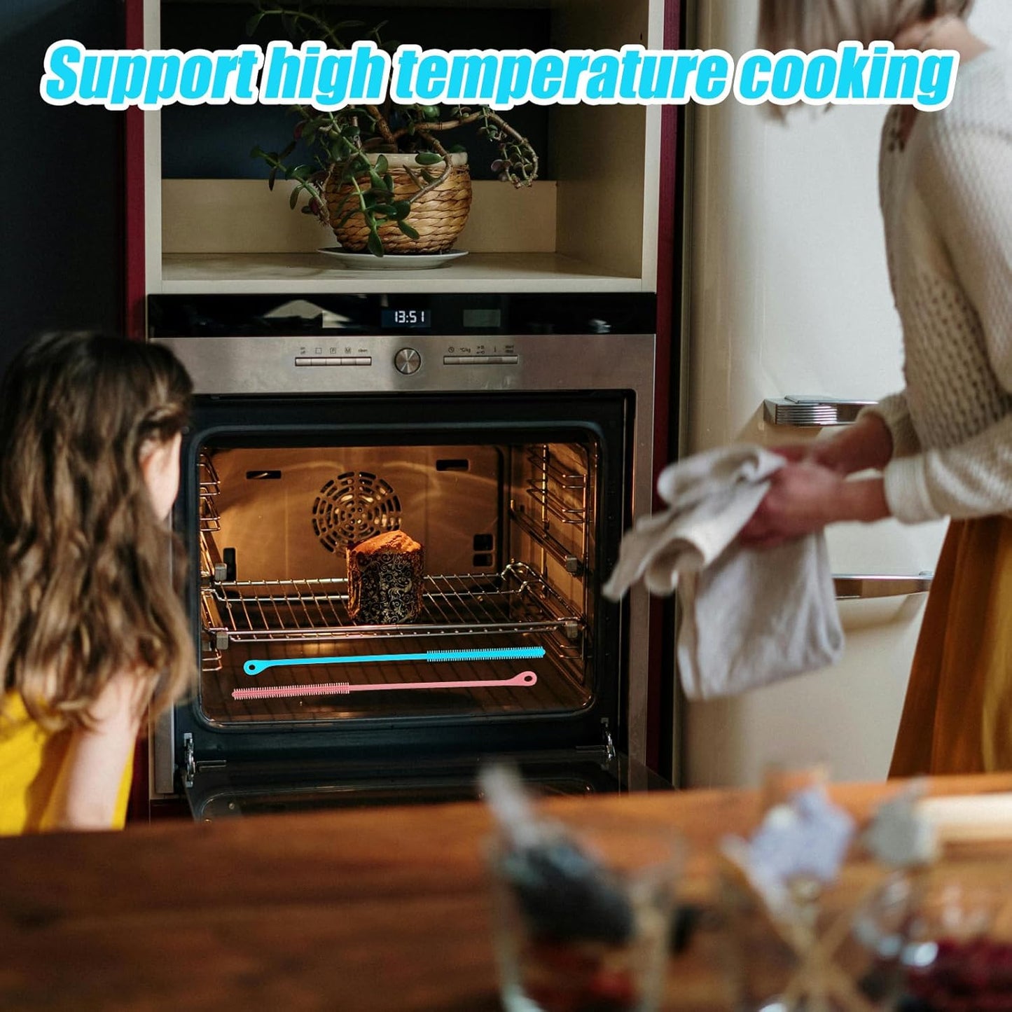 2pcs Silicone Straw Cleaner Brush, 9.44in Extra Long Reusable Straw Brush for Stanley, Metal, Glass Straws, Bendable Travel Drinking Bottle Lid Cleaning Tool for Crevice Pipe Tube (Pink, Blue)